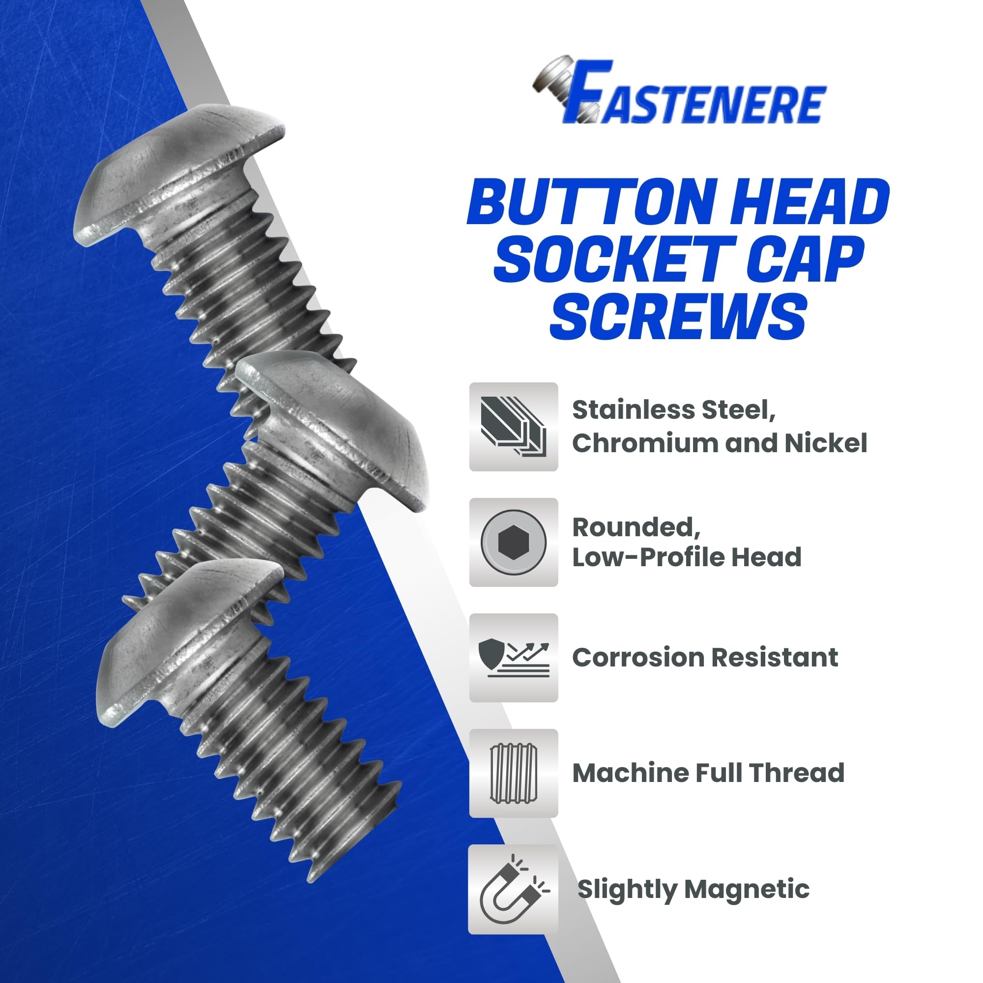 Fastenere 1/4-28 X 3/4 Button Head Socket Screws - 25 Pack Stainless Steel 18-8 Allen Drive