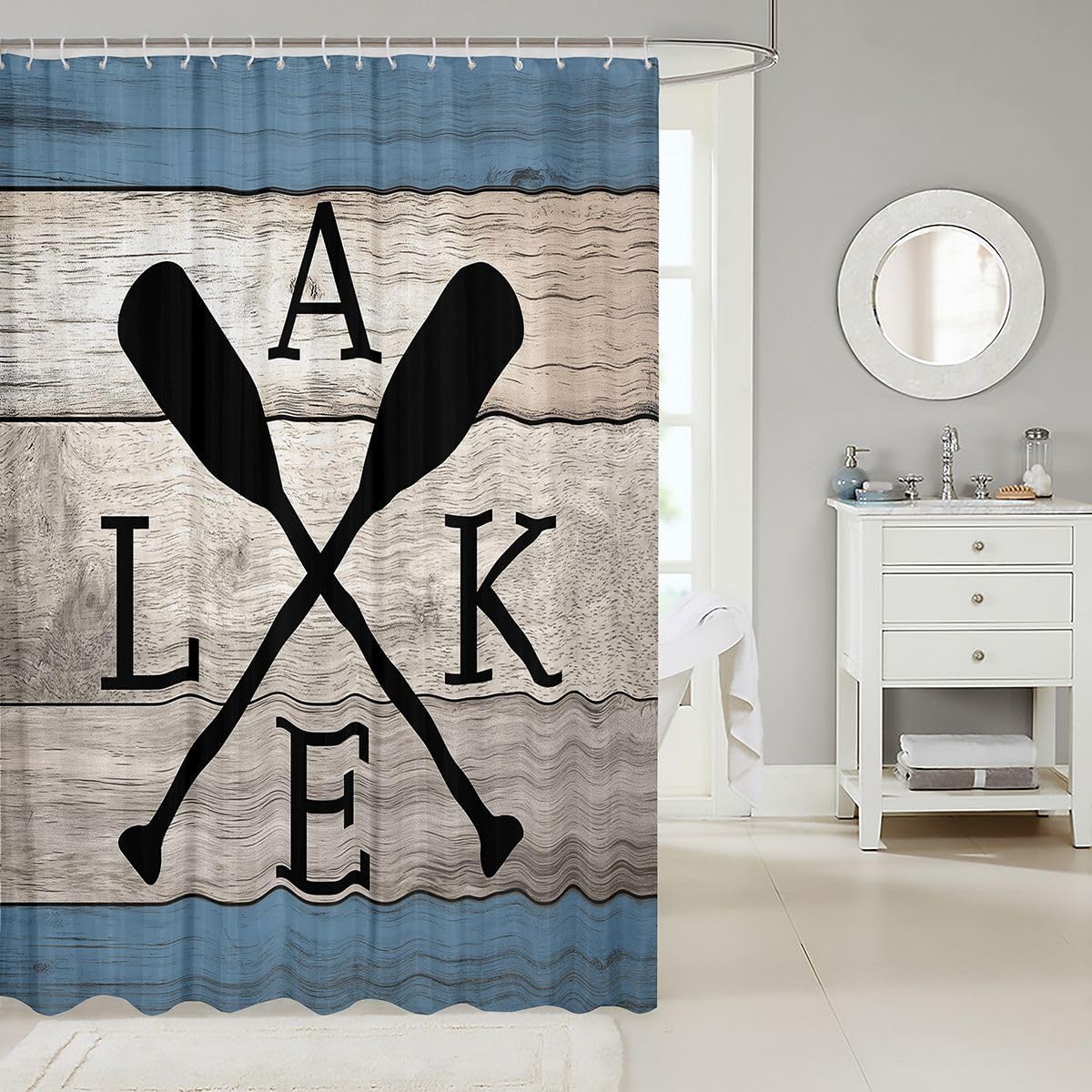 Lake Bathroom Accessories Lake Cabin Decor,Vintage Country Retro Watercolor Wood Shower Curtain Sets 72"Wx72"L Lake Life Decor,Farm Lake Paddle Boat Bath Curtain Camper Decor The Lake House Gifts image 2