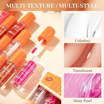 4PCS Tinted Lip Oil Light Lip Gloss Set, Moisturizing Jelly Lip Gloss