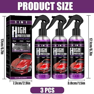 3 In 1 High Protection Quick Car Coating Spray, Ceramic Car Coating Spray, Car Ceramic Coating Agent, Car Polish Quick Coat, Car Wax Polish Spray for Cars (Most Popular Pack/Pack 3)