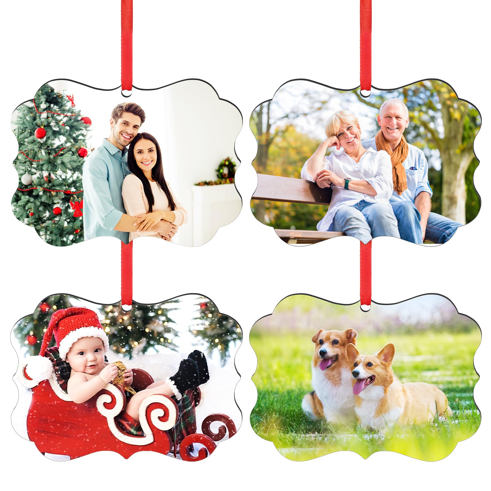 Personalized Christmas Ornaments, 4 Pack Photo Ornaments for Christmas Tree