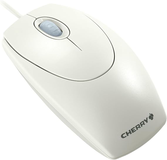 CHERRY WheelMouse, Wired Mouse, Retro Style, Symmetrical Design for Right- and Left-Handed Users, Optical Sensor, USB-A (PS/2 Adapter Included), Light Gray