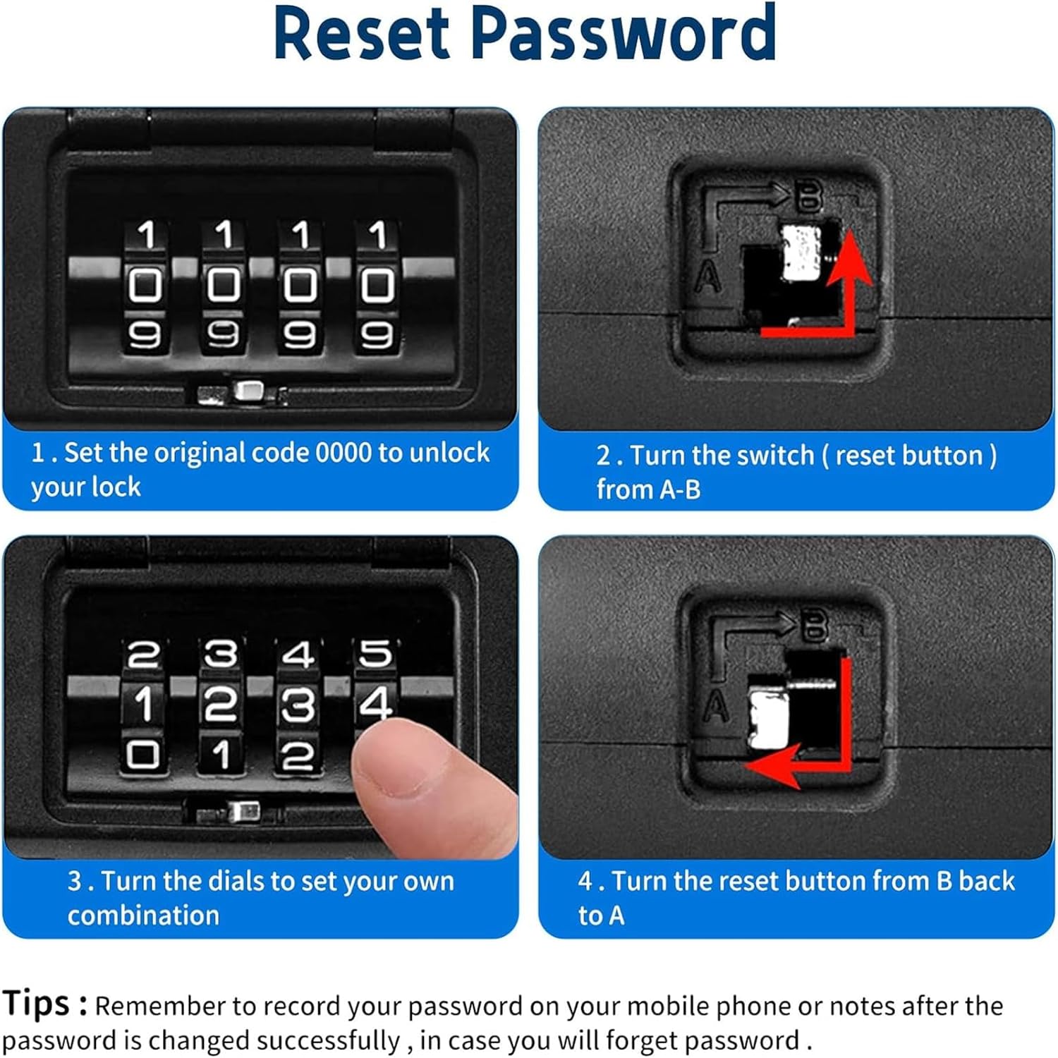 Heavy Duty U Lock, 4 Digit Combination Password Bicycle Lock with U-Lock Shackle, Waterproof, No Key, Bike U Lock for Home, School, Travel, Black