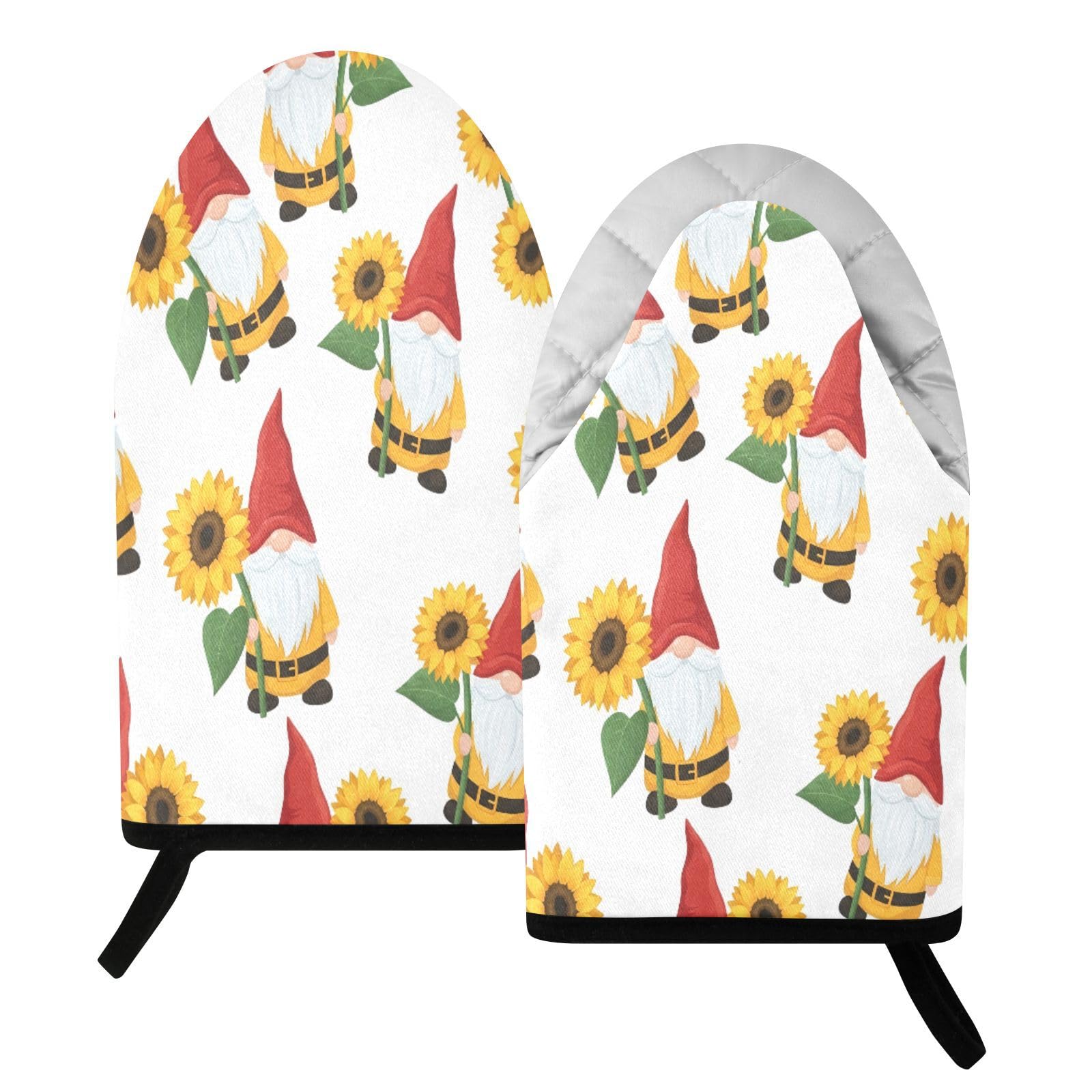 BURSTDDY Sunflower Gnome Oven Mitt,Heat Resistant Kitchen Mitts for Cooking