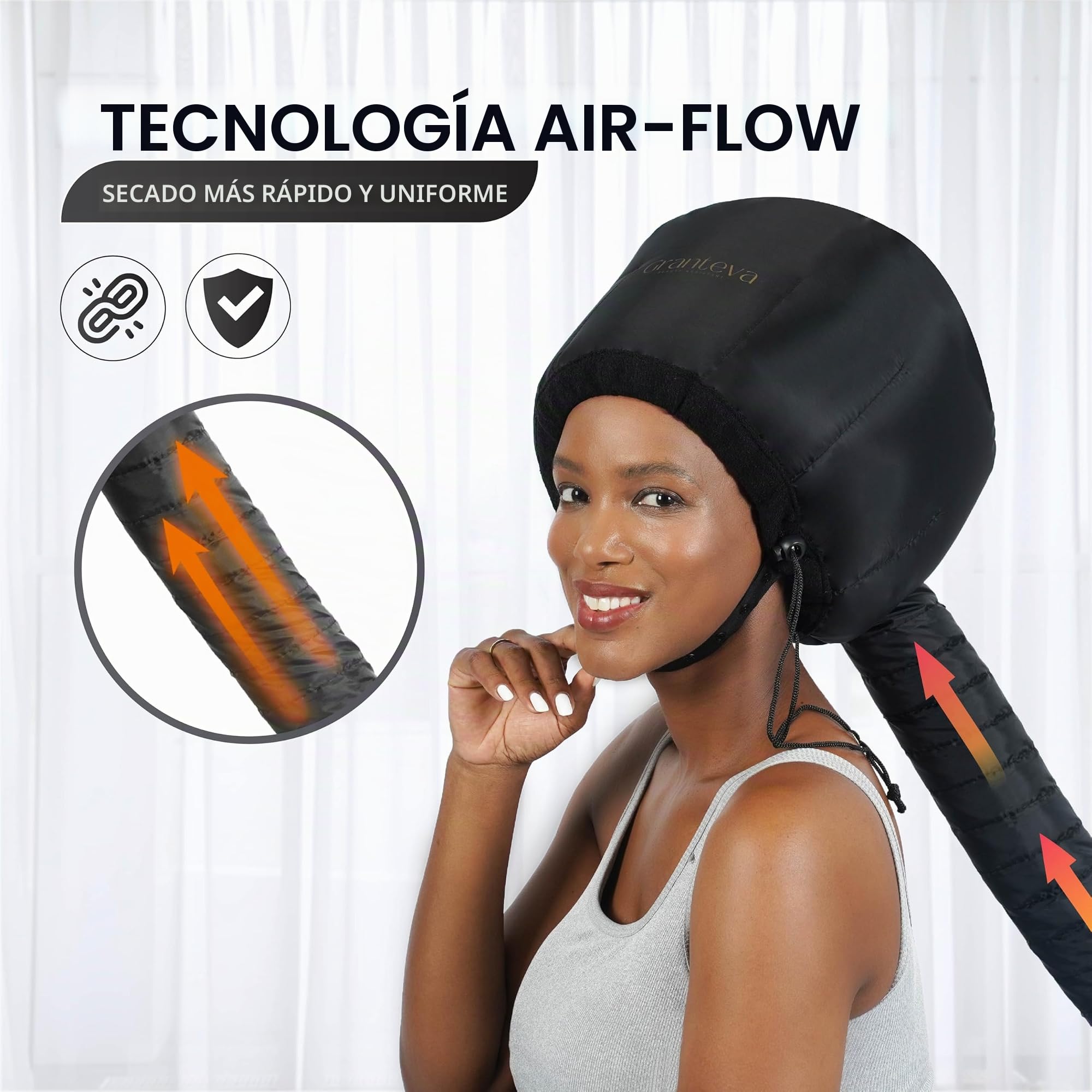 Secador de pelo con capucha con diadema integrada que reduce el calor alrededor de las orejas y el cuello - Gorra difusor de secador con capucha para rizado, acelera el tiempo de secado,