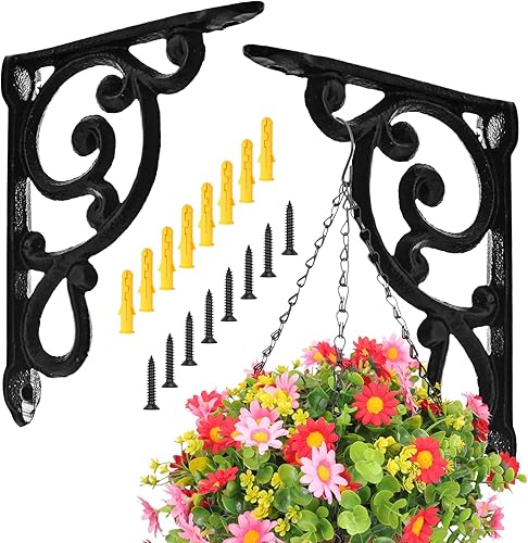 Soporte para plantas colgantes, soportes para colgar al aire libre, 2 ganchos decorativos de hierro de 5.3 pulgadas para colgar plantas, cestas de