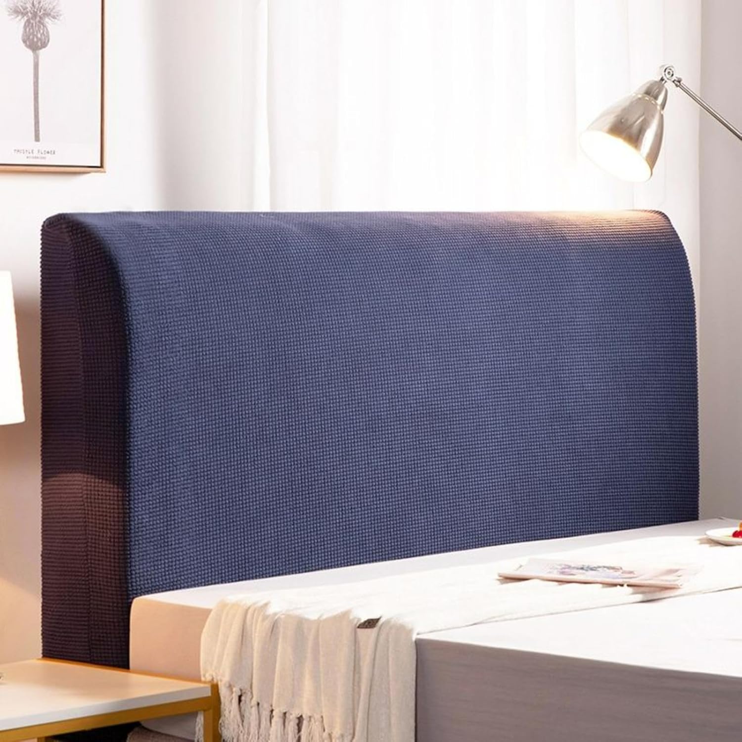 EFELIM Stretch Headboard Covers King Queen Full Size Bed Headboard Slipcovers, Jacquard Dustproof Protector Cover for Upholstered Headboard (Denim Blue,King Headboard Length(79-86in))