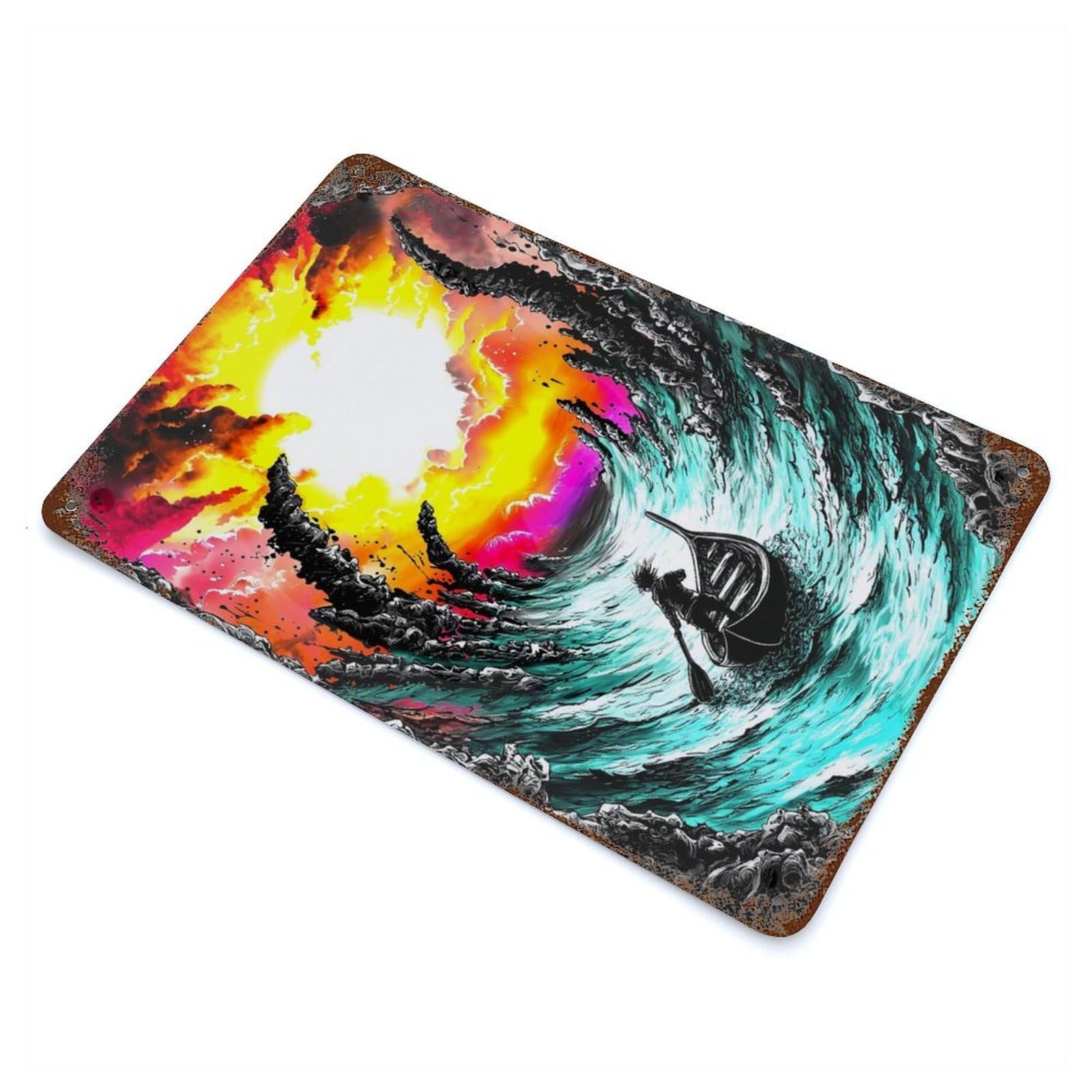 Rust Effect Lone Voyager – Surreal Stormy Sea Fantasy Art Rusty Metal Tin Sign 11.8"x7.9", Farmhouse Wall Decor for Shed, Workshop And Garage Wall Decor