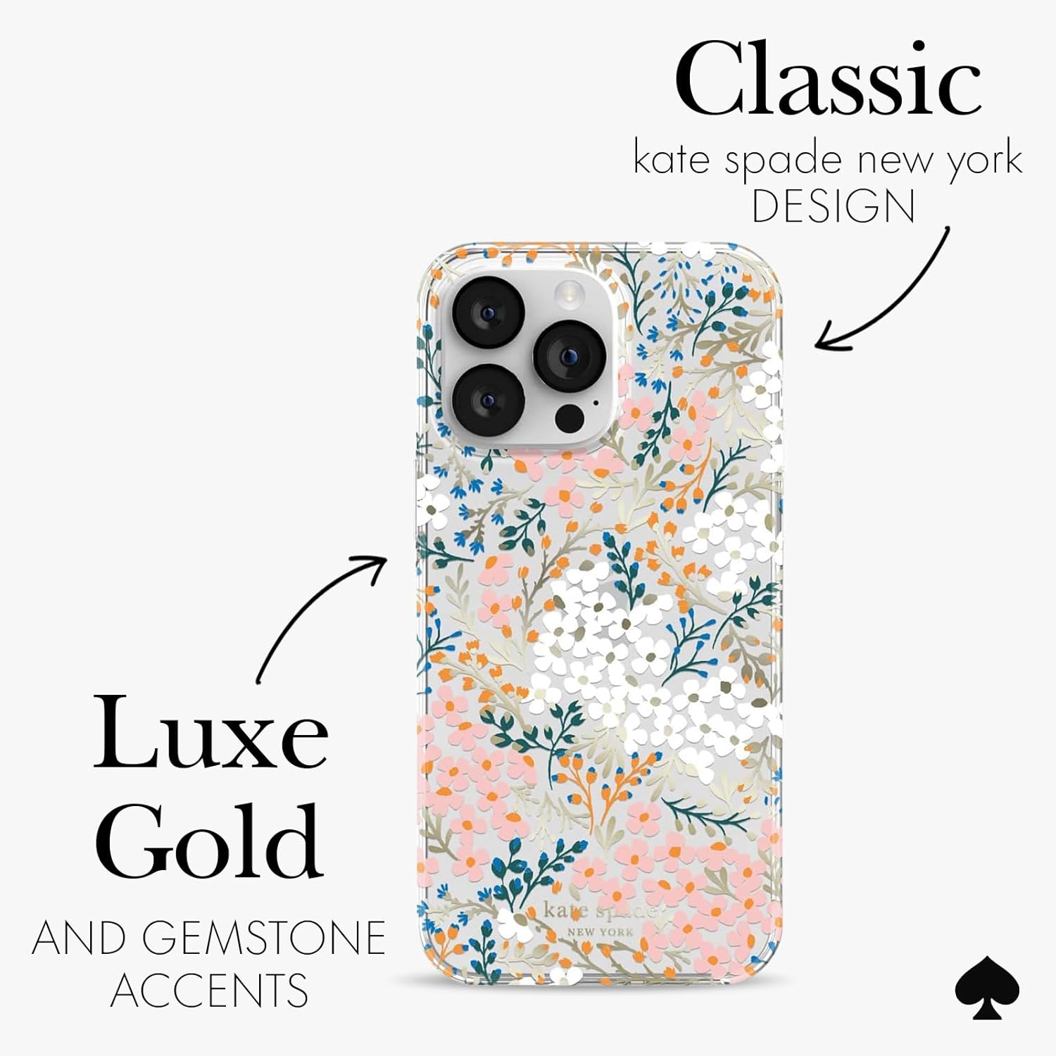 kate spade new york iPhone 14 Pro Max Case, Compatible with Wireless Charging - Multi Floral Rose and Pacific Green