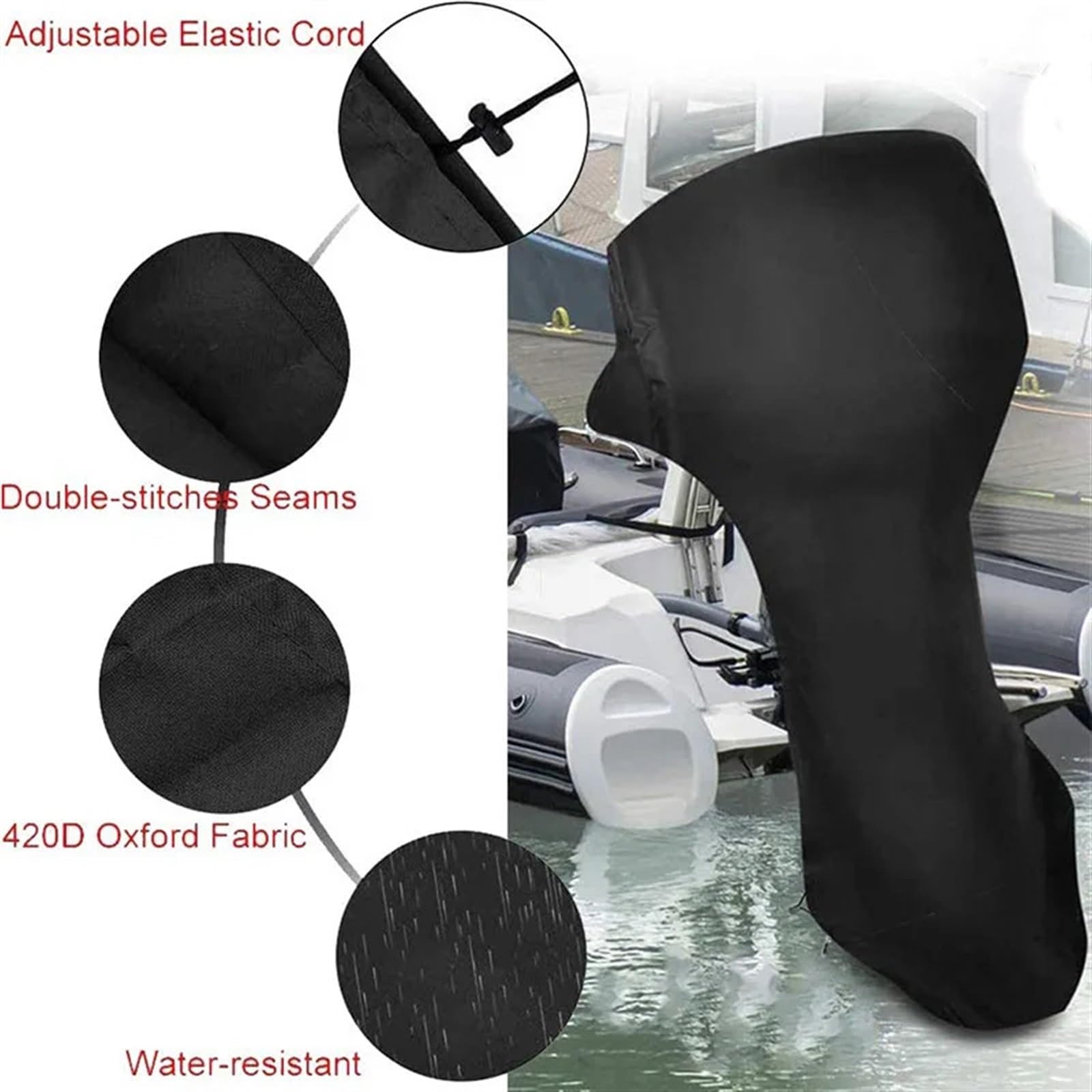 Copertura per Motore Fuoribordo Telo coprimotore impermeabile for barca, resistente ai raggi UV, allo sbiadimento, alle crepe, motori marini yacht, tela protettiva impieghi gravosi(6-15HP)