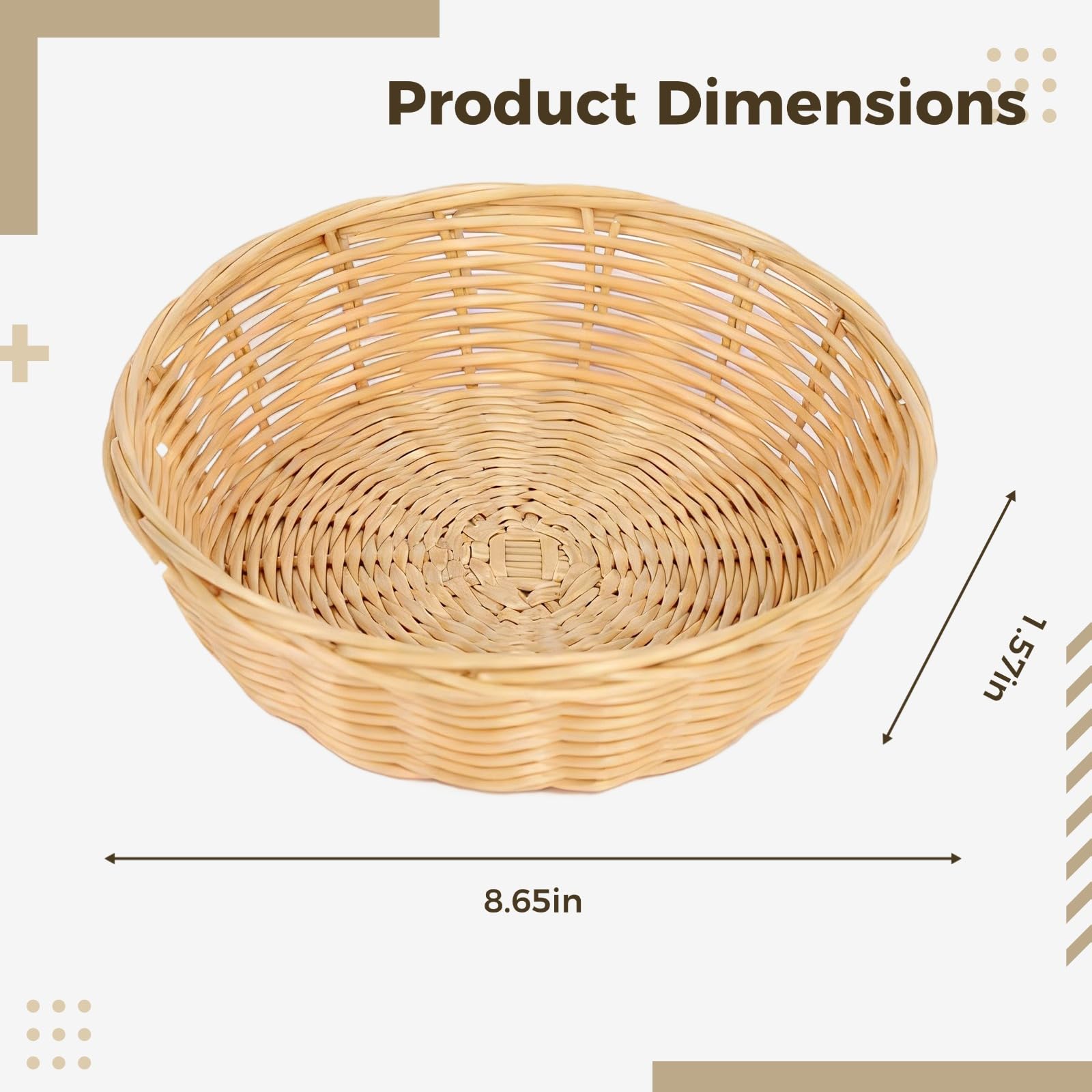 Lot de 10 paniers de service ronds, 22 cm, panier tressé effet rotin en plastique pour fruits, légumes, bonbons et snacks, rangement pour petits objets, jaune, pour cuisine, restaurant, table