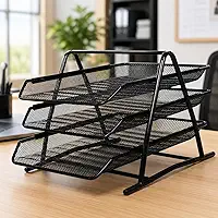 Organizador De Documentos 3 Andares Preto Porta Papéis Para Escritório Home Office Mesa Compacto Moderno Bandejas Organizadoras A4 Linha Premium