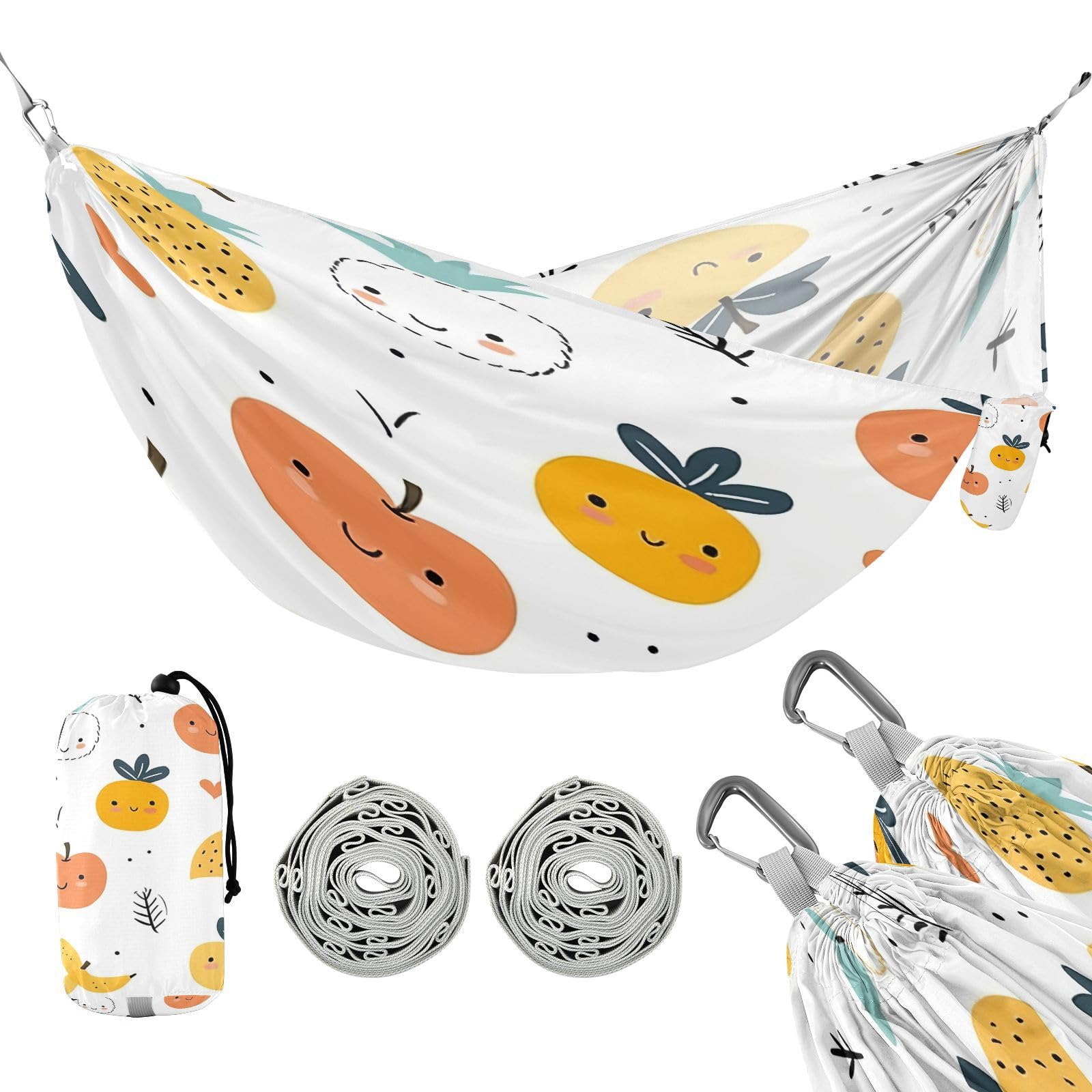 ATTX Cartoon Fruits Pattern Camping Hammock - Lightweight & Portable Hammocks, Heavy Duty 330lbs Capacity for Indoor, Hiking, Backpacking, Travel, Backyard, Beach#548