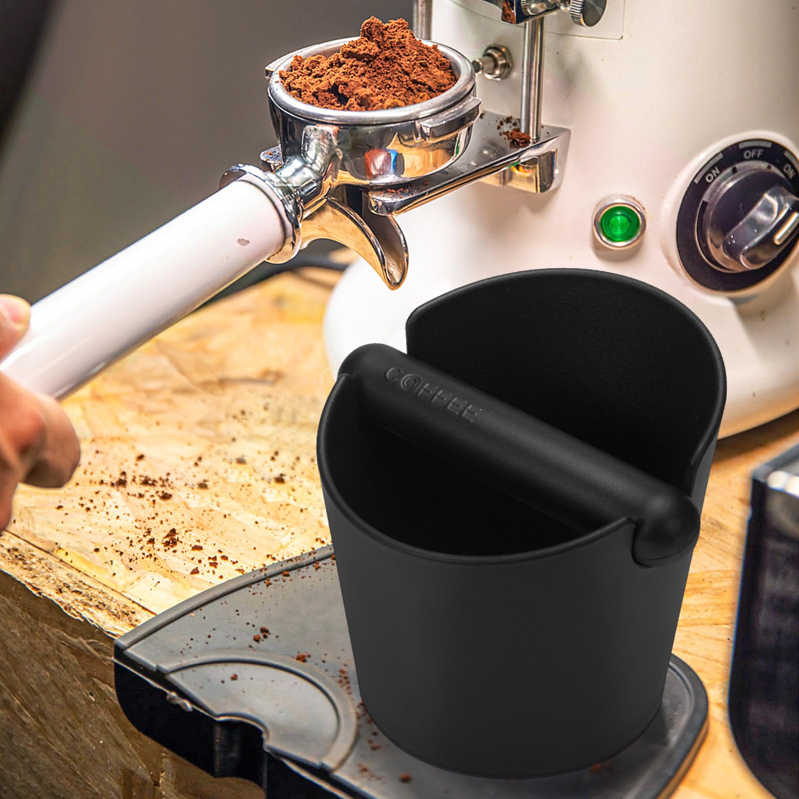 MumdoYAL knock box caffè，con rimovibile asta di battitura speciale ad assorbimento del rumore e Base Antiscivolo,contenitore per il prelievo dei fondi di caffè