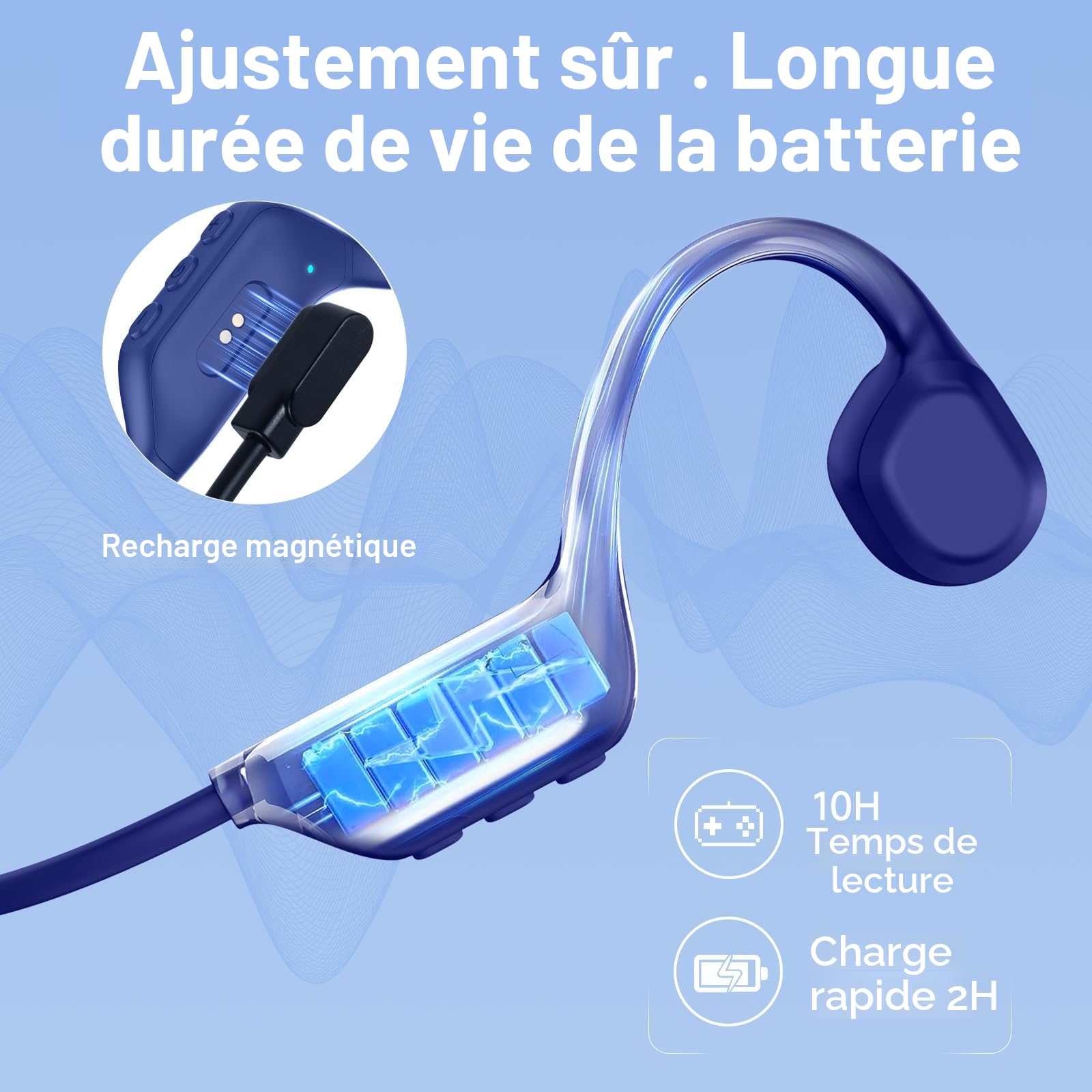 IFECCO Casque Conduction Osseuse Bluetooth 6.0, IP67 Écouteurs à Conduction Osseuse Open Ear Casque de Sport sans Fil avec Micro pour Course à Pied, Sport, Cyclisme, Fitness
