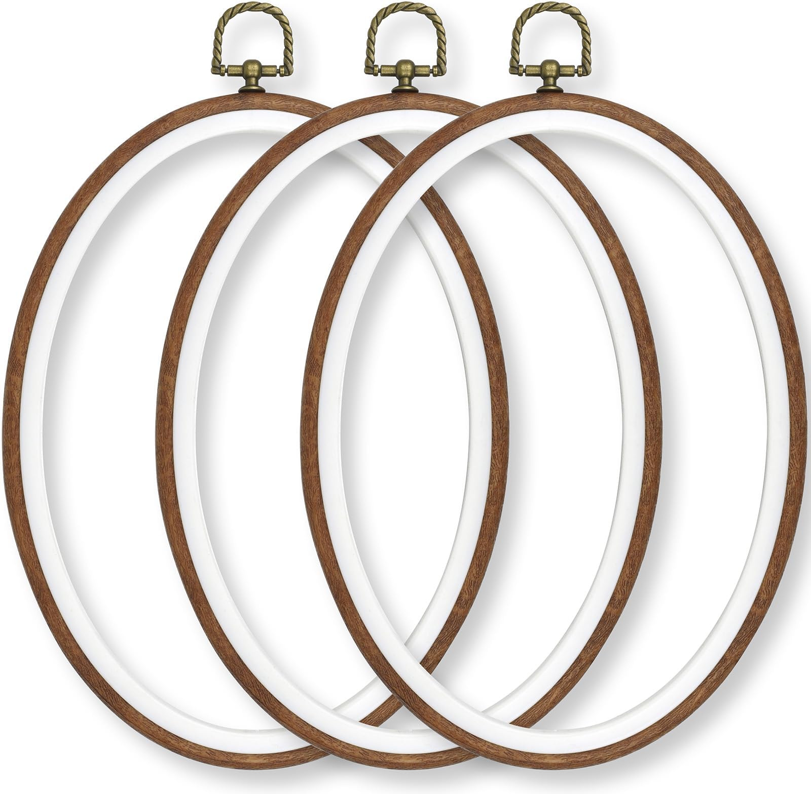 Embroidery Hoops, Oval Imitated Wood Design, 3 Pcs