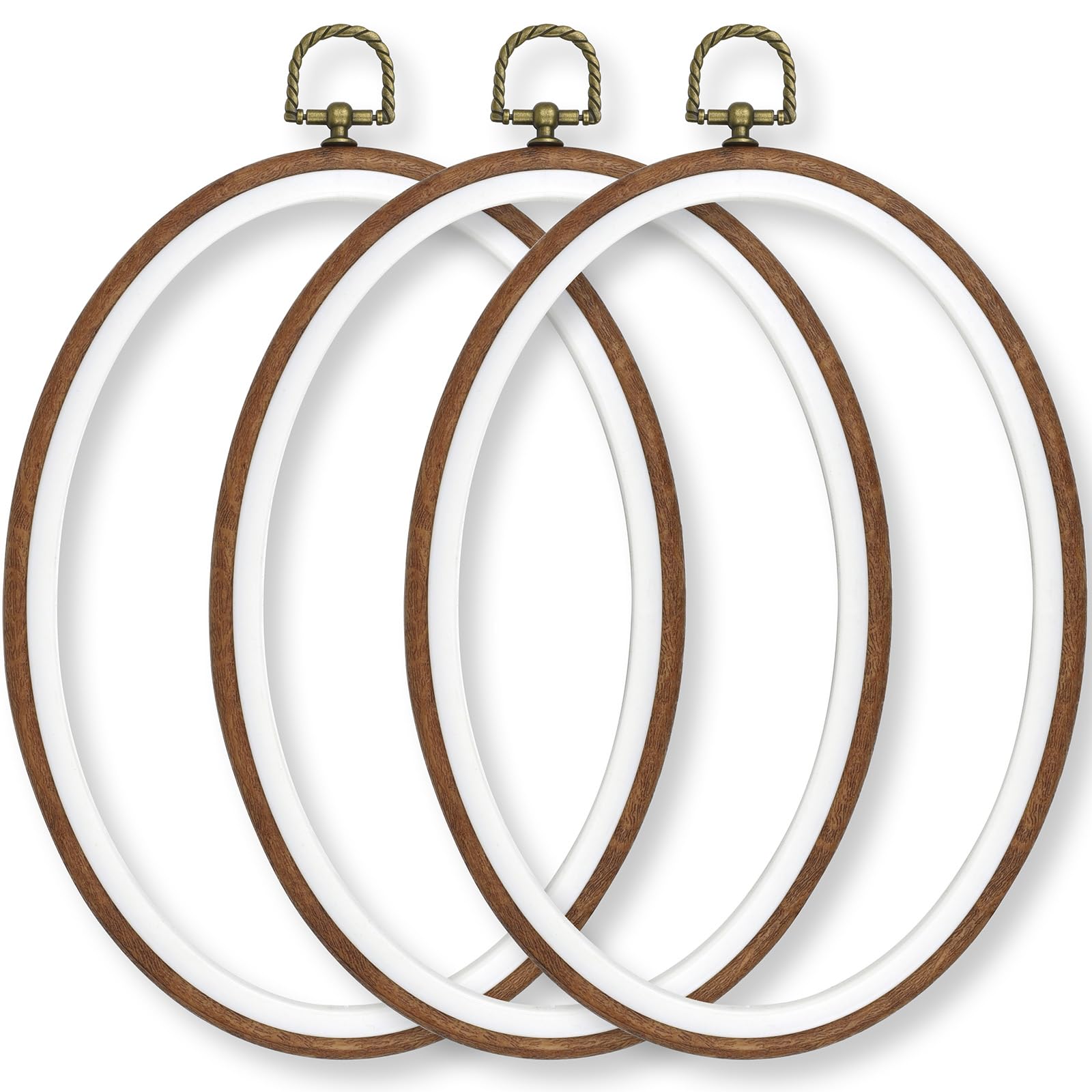 Celley Embroidery Hoops, Oval Wood-Look, 3 Pcs (Wood-Look, 7.3 X 5.8 Inches)