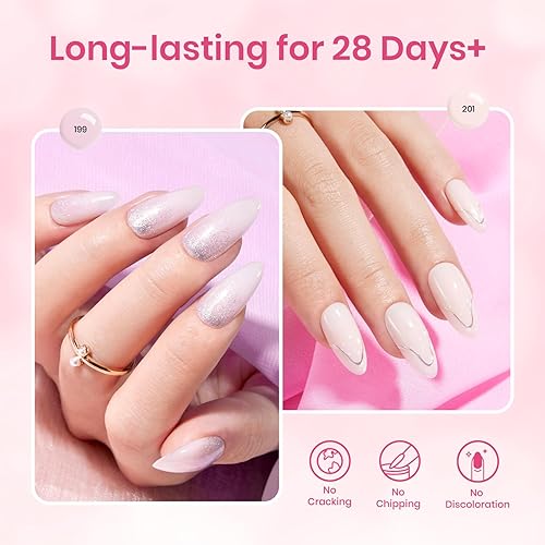 Miniatura 106 de Beetles - Kit de gel de extensión de uñas de polietileno con luz UV: juego de 6 colores de gel constructor rosa con purpurina blanca con capa base