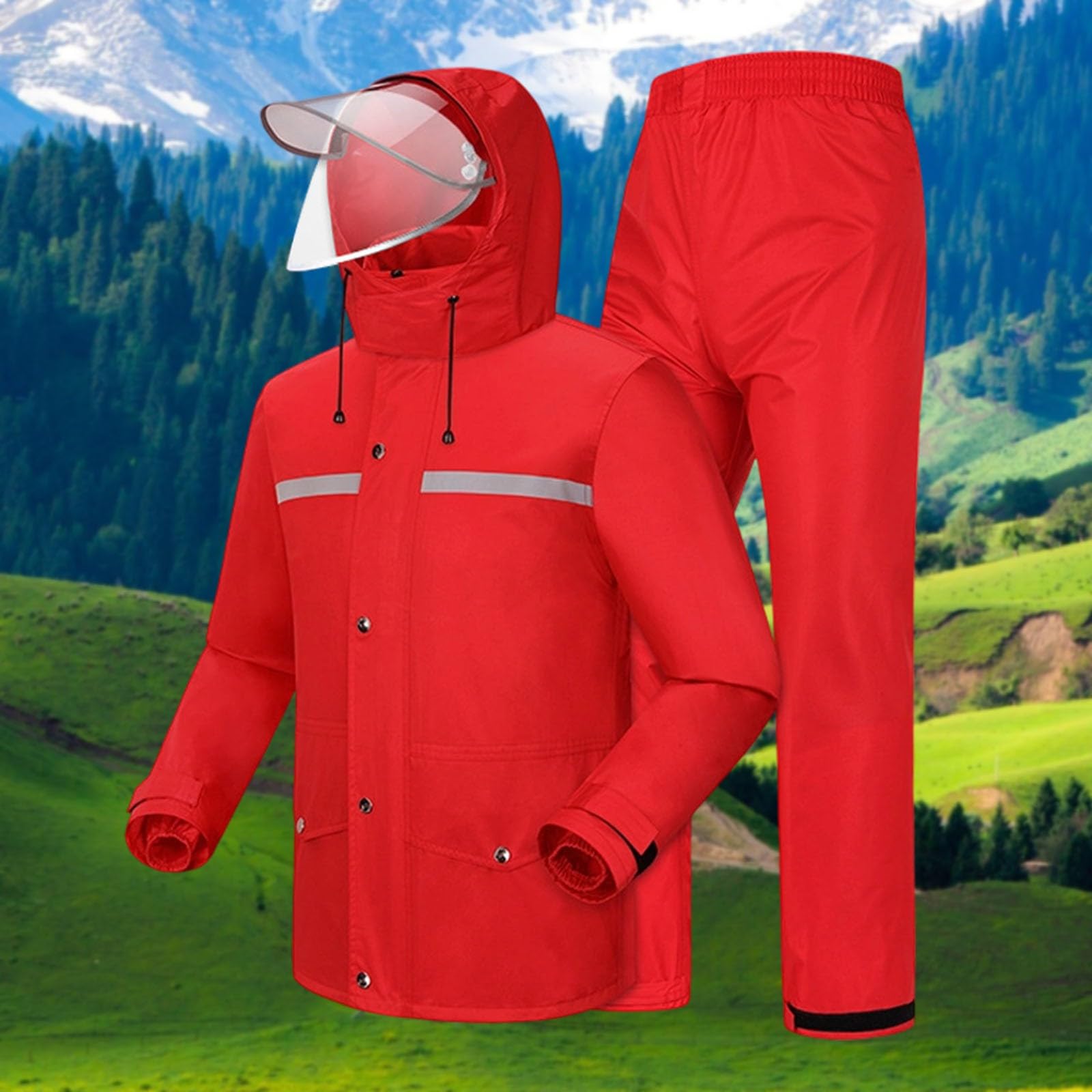 Traje de lluvia para hombre y mujer, chaqueta impermeable con capucha y pantalones de lluvia, ropa de lluvia para moto al aire libre con rayas reflectantes para ciclismo, ropa de trabajo