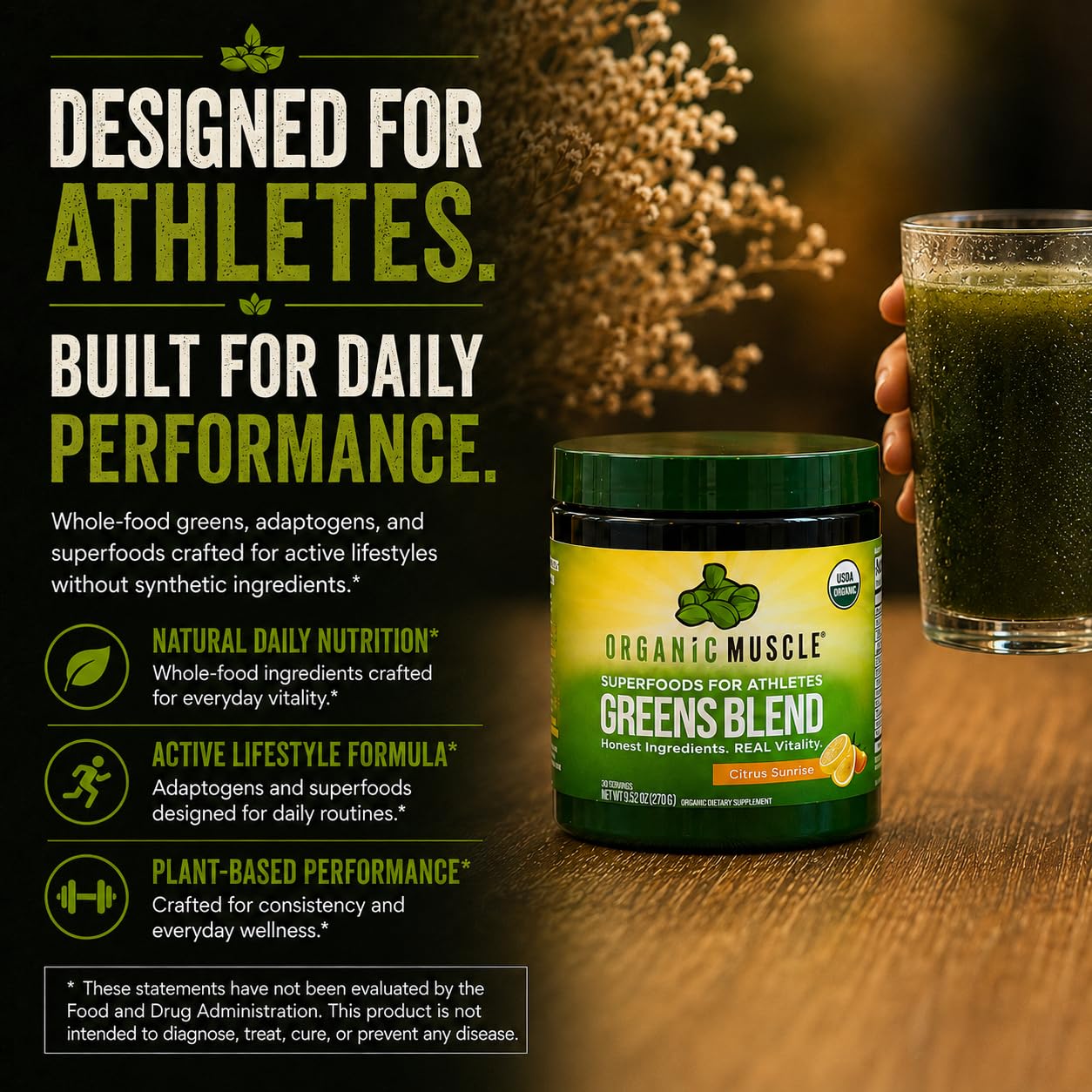Organic Muscle Super Greens Powder Superfood, Lemon Flavor, 30 Servings — Amazon image 2