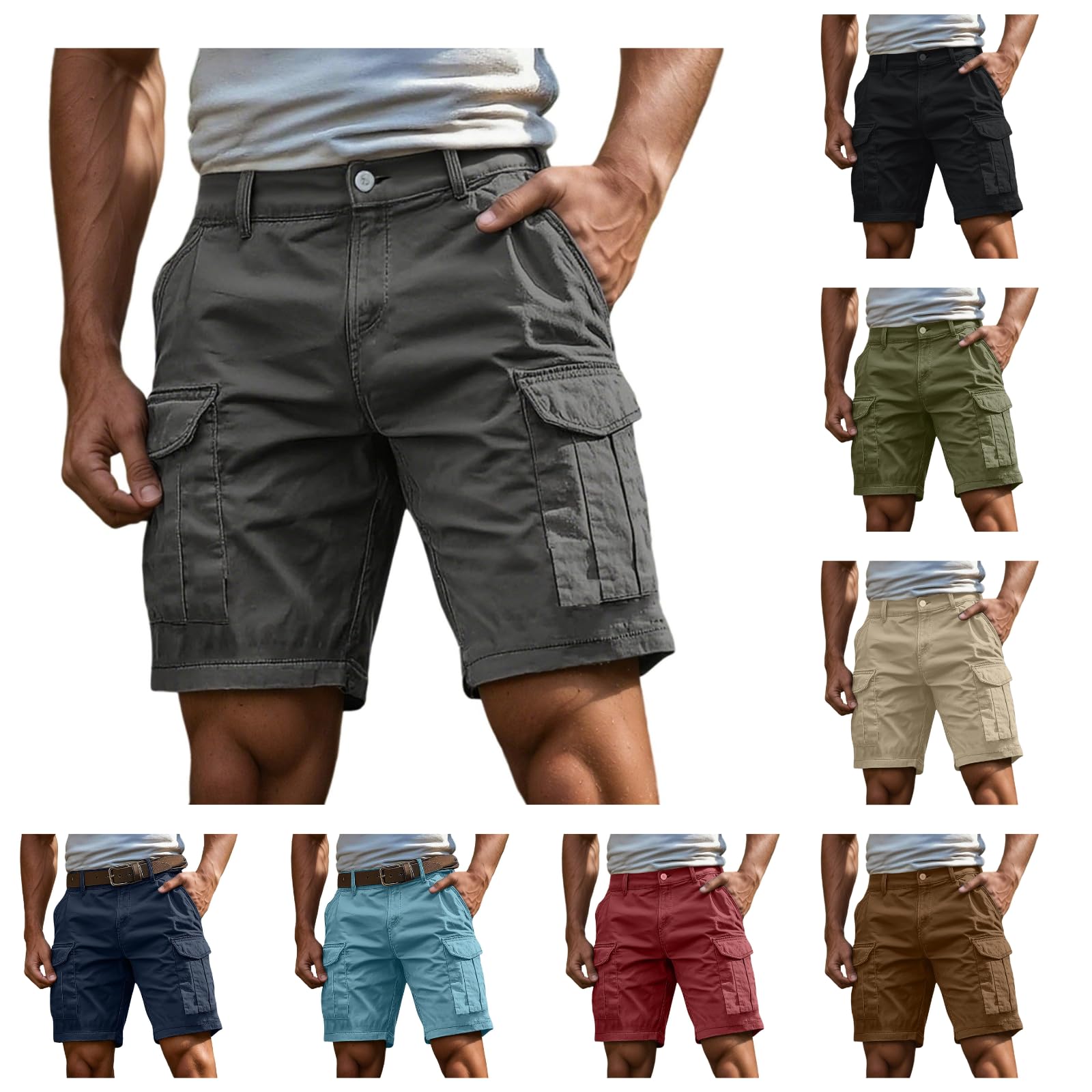 Cortos Pantalones Hombre Cargo Bermudas de Trabajo Deportivos Verano con Múltiples Bolsillos