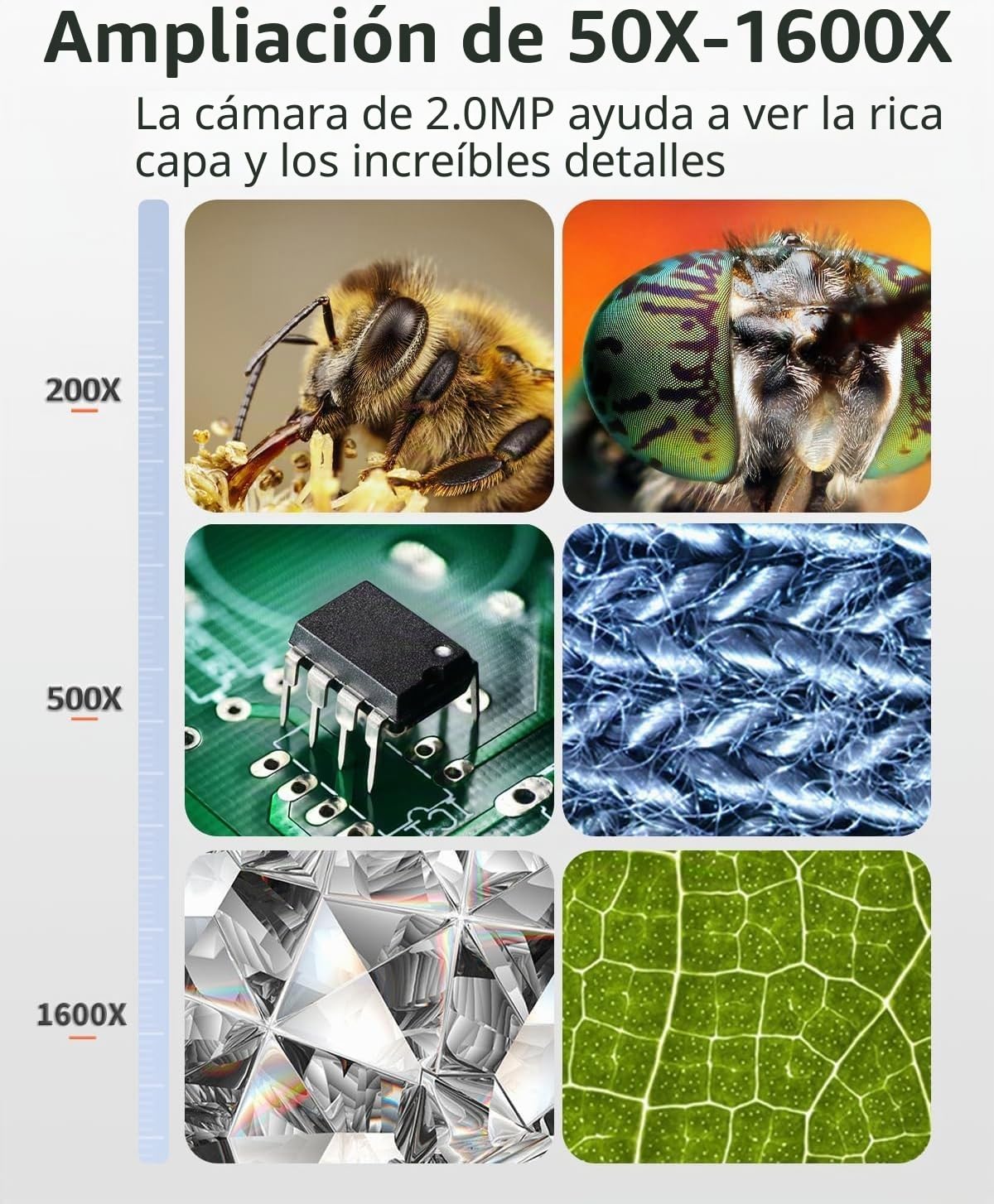 Microscopio USB Teléfono Móvil AOPICK 1080P HD Microscopios para iPhone Android, 50 hasta 1600X Microscopio Digital con 8 LED Teléfono Móvil MicroscopioCompatible con iOS, Android, Tablet