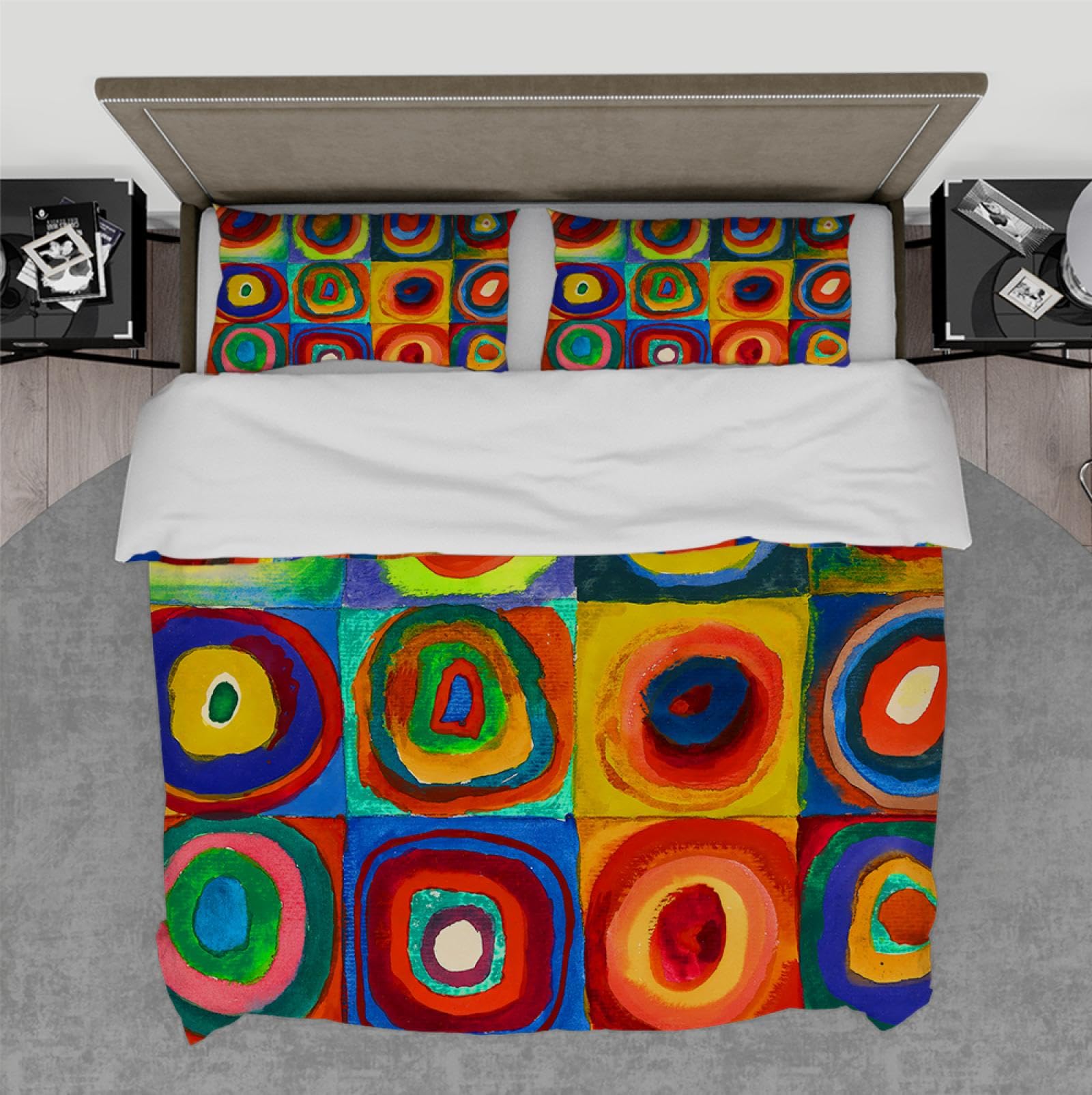 Housse de couette cercle coloré 260x220cm artiste parure de lit moelleuse douce pour enfants
