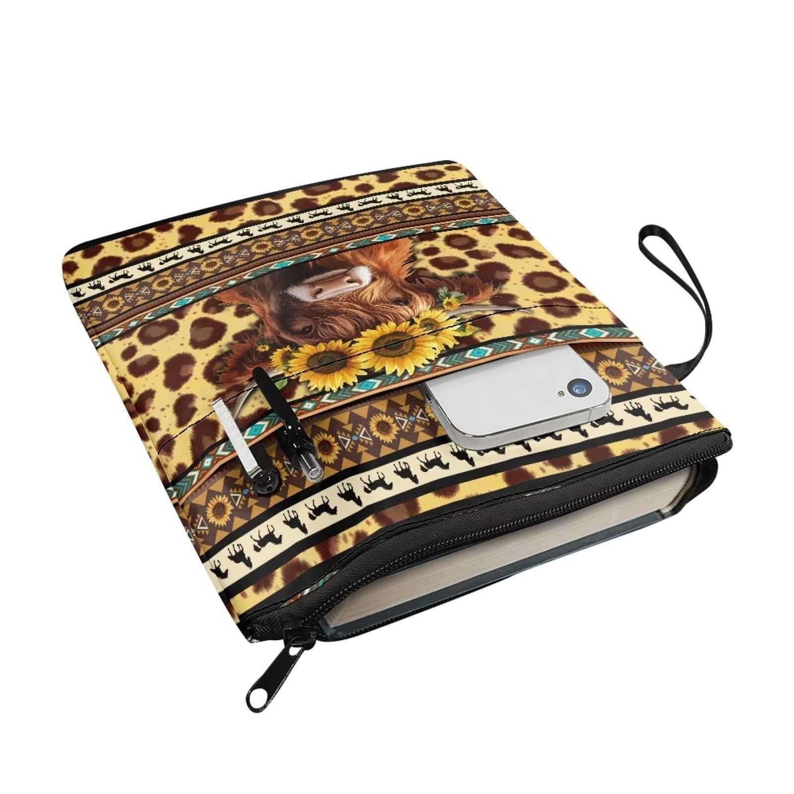 Wanyint Book Sleeve Washable Book Cover for Book Lovers Book Protector with Zipper 11.4 x 8.7 Inch for Teen Girls and Boys Highland Cow Sunflower Brown - Image 2