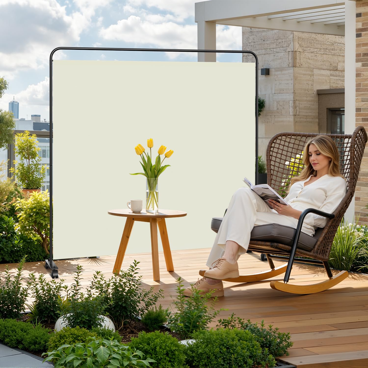 Paravento su rotelle, 1 pezzo, 185 x 180 cm, beige