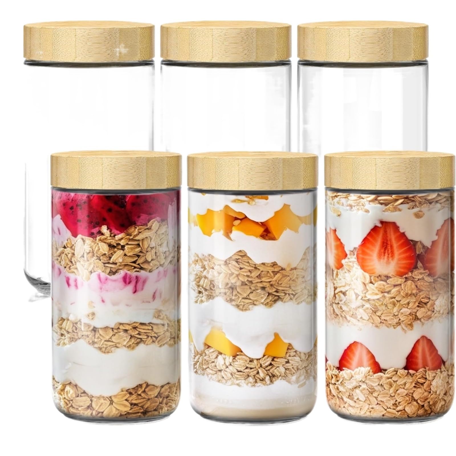 AMULONG Sweet Jars Apothecary 6 Pcs Glass Gars Food Storage Containers With Lids For Meal Prep Jars for Crafting(750ml)
