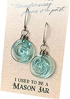 Handmade Recycled Glass Spiral Drop Earrings from Upcycled Mason Jars - Beachy Dangle Jewelry Gifts for Women, Mom, Sister