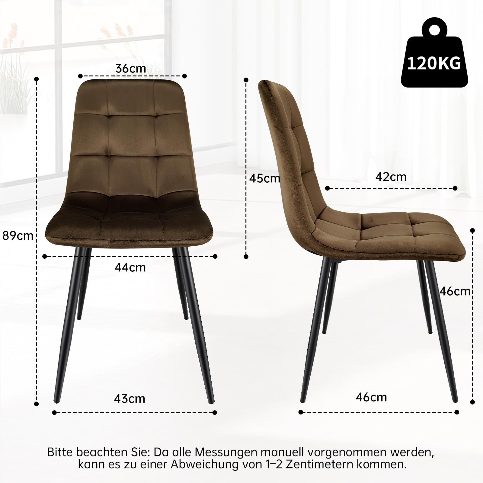 LEWE Essgruppe esstisch mit 4 stühlen Set, Rechteckig Küchentisch aus Holz(140x80x76cm) und 4er Set Braun Velours gepolsterte Esszimmerstühle Sitzgruppe für Wohnzimmer Küche Büro