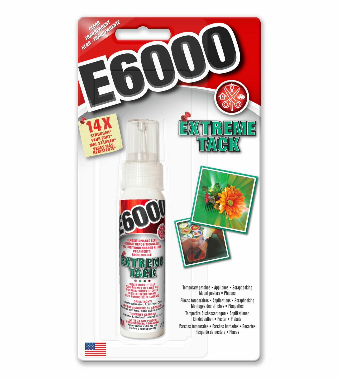 E6000 Clear Extreme Tack Adhesive Repositioning Glue Dries Tacky For Mounting Posters Paper Scrapbooks, Photos 59.1Ml