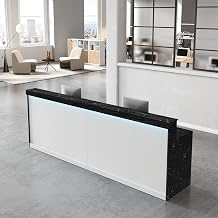 71" Modern Reception Desk with LED Light, Lockable Drawer & Storage Shelves, Front Desk Counter for Salon, Spa, Office or Retail Store, Black