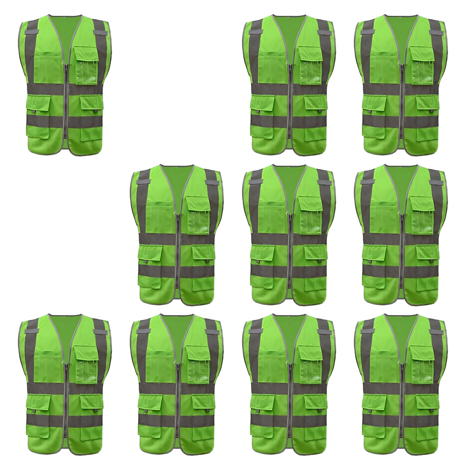 TopTie 10 paquetes de chaleco reflectante de seguridad de alta visibilidad con 9 bolsillos y cremallera, cumple con los estándares ANSI