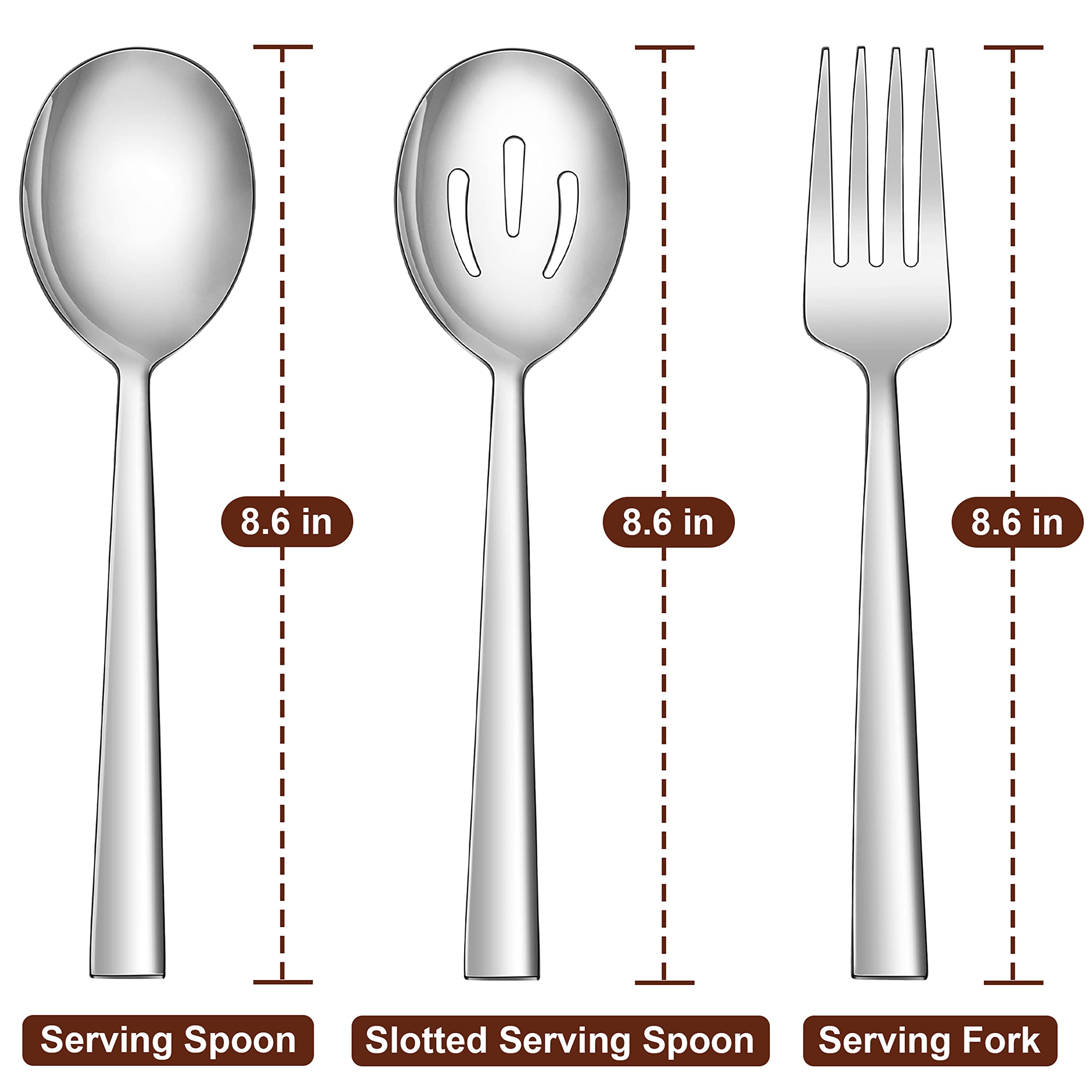 LIANYU 2 cucharas para servir, 2 cucharas ranuradas, 2 tenedores para servir, 8.6 pulgadas de acero inoxidable cucharas de servir tenedores para buffet catering banquete, apto para lavavajillas