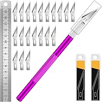 Vista 15 de DIYSELF Cuchillo para manualidades con 10 cuchillas adicionales #11, juego de cuchillos de precisión con regla de acero, cuchillo Exacto