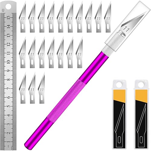 DIYSELF 1PCS Hobby Knife with Safety Cap and Ruler and 20PCS Craft Knife Blades for Crafting