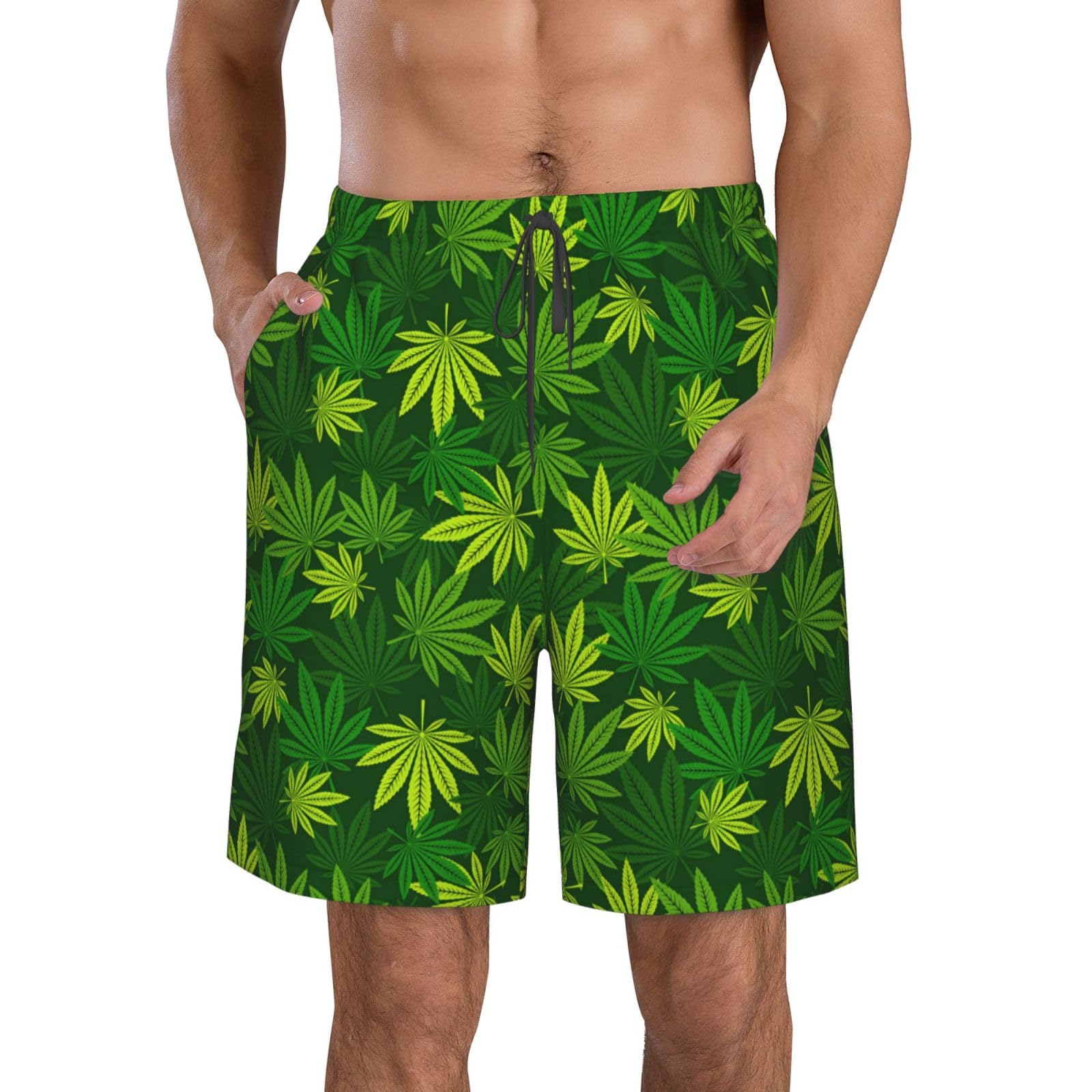 Asbwuo Unisex As Pic Abstract Weed Green Pattern Women's Swim Board Shorts Men Quick Dry Swimming Beach Shorts For Men With Liner