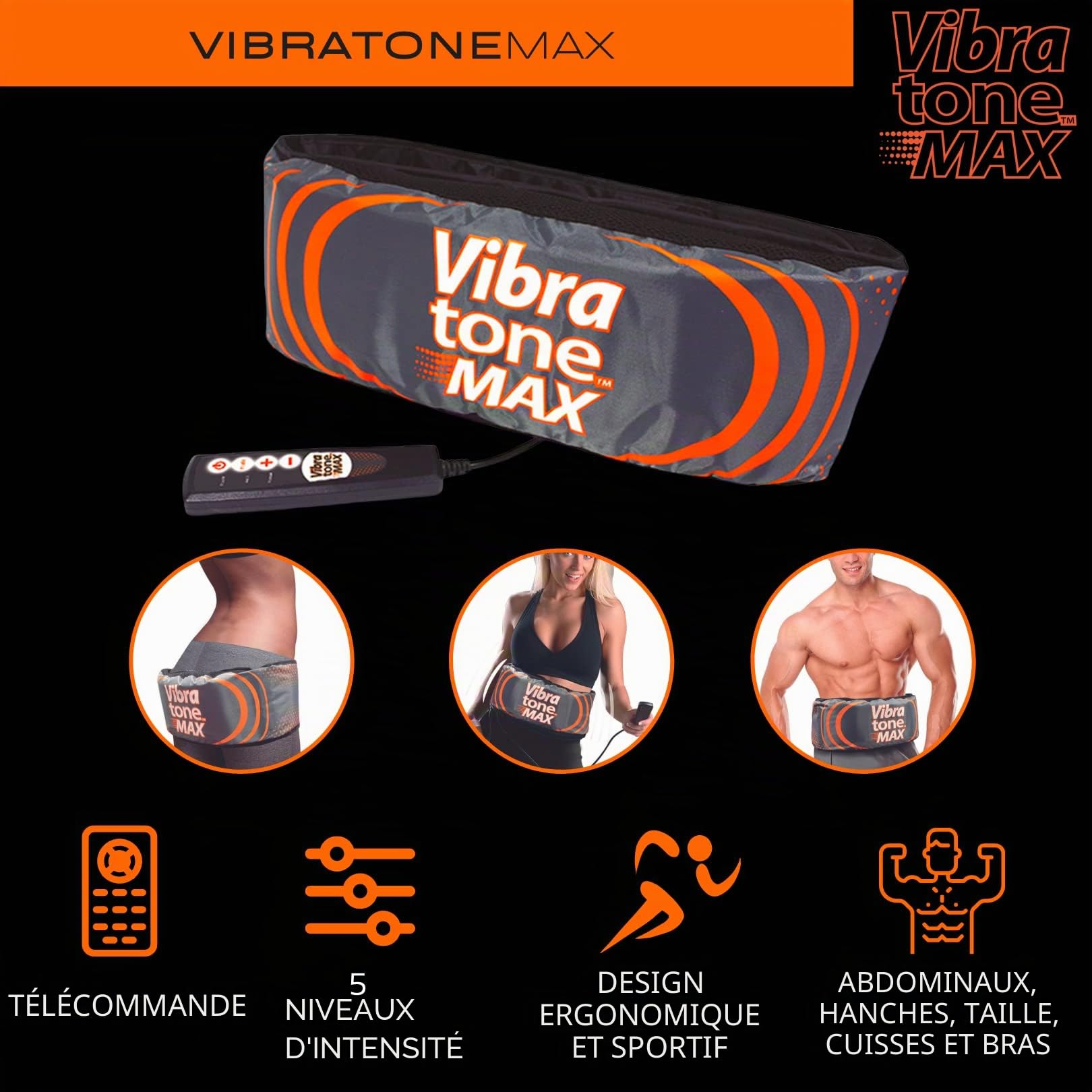 Ceinture Abdominale Vibrante - Tonifiez Abdos, Obliques, Hanches, Taille, Fessiers et Cuisses - Massage Amincissant de la Taille et Abdominaux