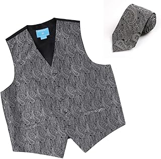 Men's Fashion Series Pattern Microfiber Dress Tuxedo Vest Neck Tie Set Mens