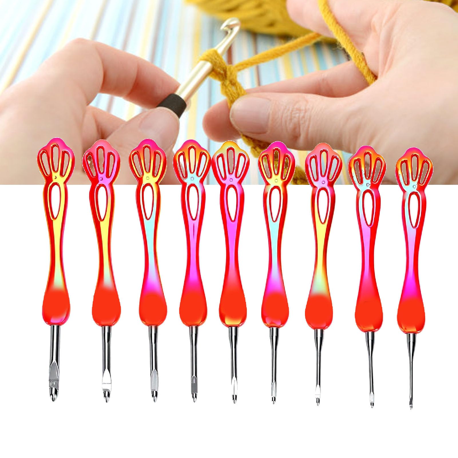 banapoy Juego de Agujas de Ganchillo Ergonómicas, 9 Tamaños Juego de Agujas de Ganchillo de Aluminio de 2,5 a 7,0 Mm, de con Hueco Ergonómico para Tejer Principiantes y Proyectos de Hilo de
