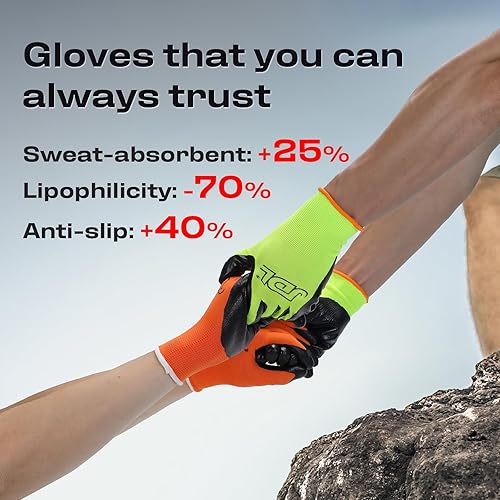 Miniatura 4 de JDL Guantes protectores grandes con revestimiento de nitrilo verde, paquete de 6