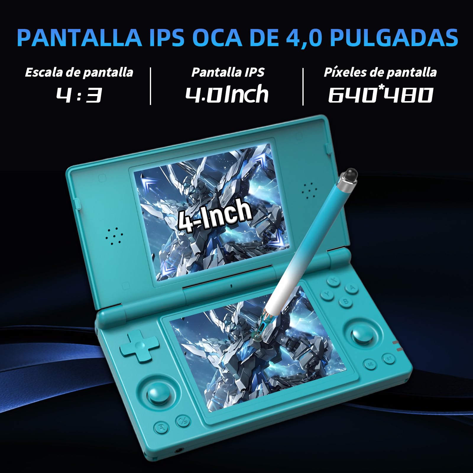 RG DS Android 14 Consola Portátil Retro con Función IA, Emulador Portátil con 25+ Emuladores, Pantalla IPS OCA de 4,0 Pulgadas, WiFi Bluetooth Salida TV HD, Lápiz Óptico (Sin Tarjeta, Azul)