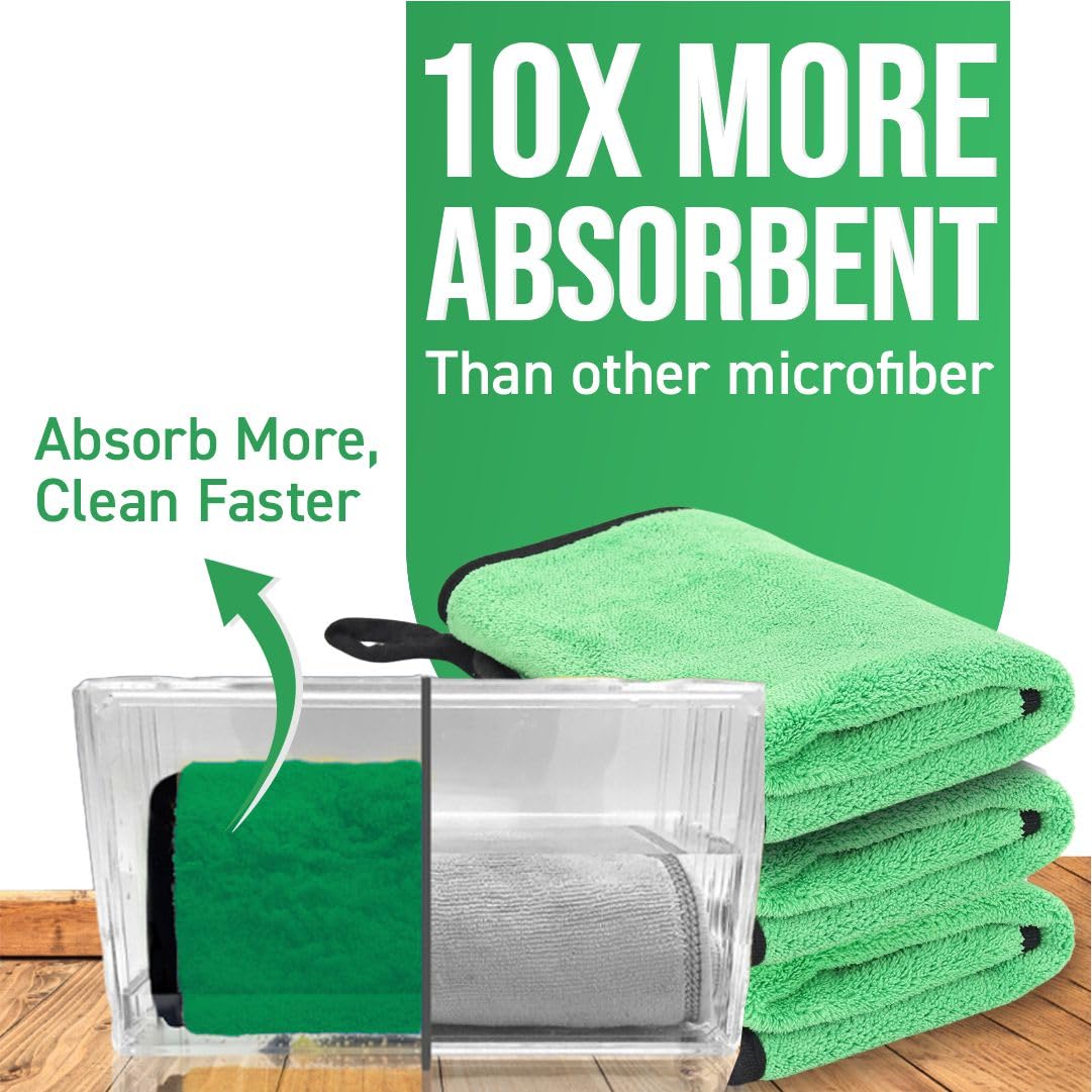 Btag Microfiber Cleaning Cloth, 30x40 cms 600 GSM | Highly Absorbent,Lint and Streak Free, Multi-Purpose Wash Cloth for Kitchen,Car,Window,Stainless Steel,Silverwear (Green_30x40cms) Pack of 3 4
