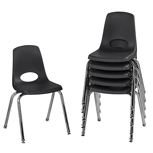 Factory Direct Partners 10368-BK - Silla escolar apilable de 16 pulgadas, asiento apilable para estudiantes con patas de acero cromado y