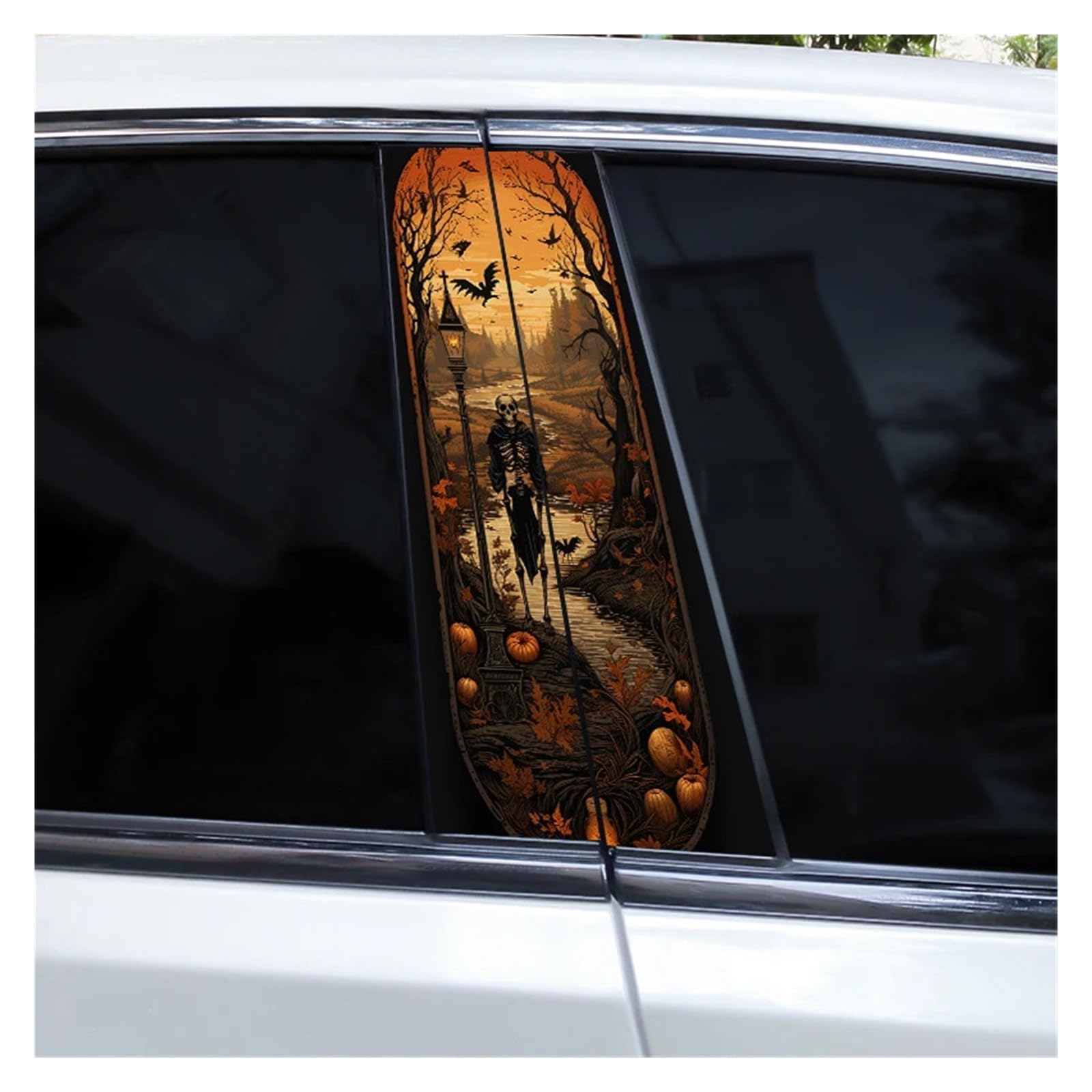Car Side Decals 2pcs Horror Skull Stickers Halloween Car B-Pillar DIY Decorative Window Pillar Vinyl Decal(Style J)