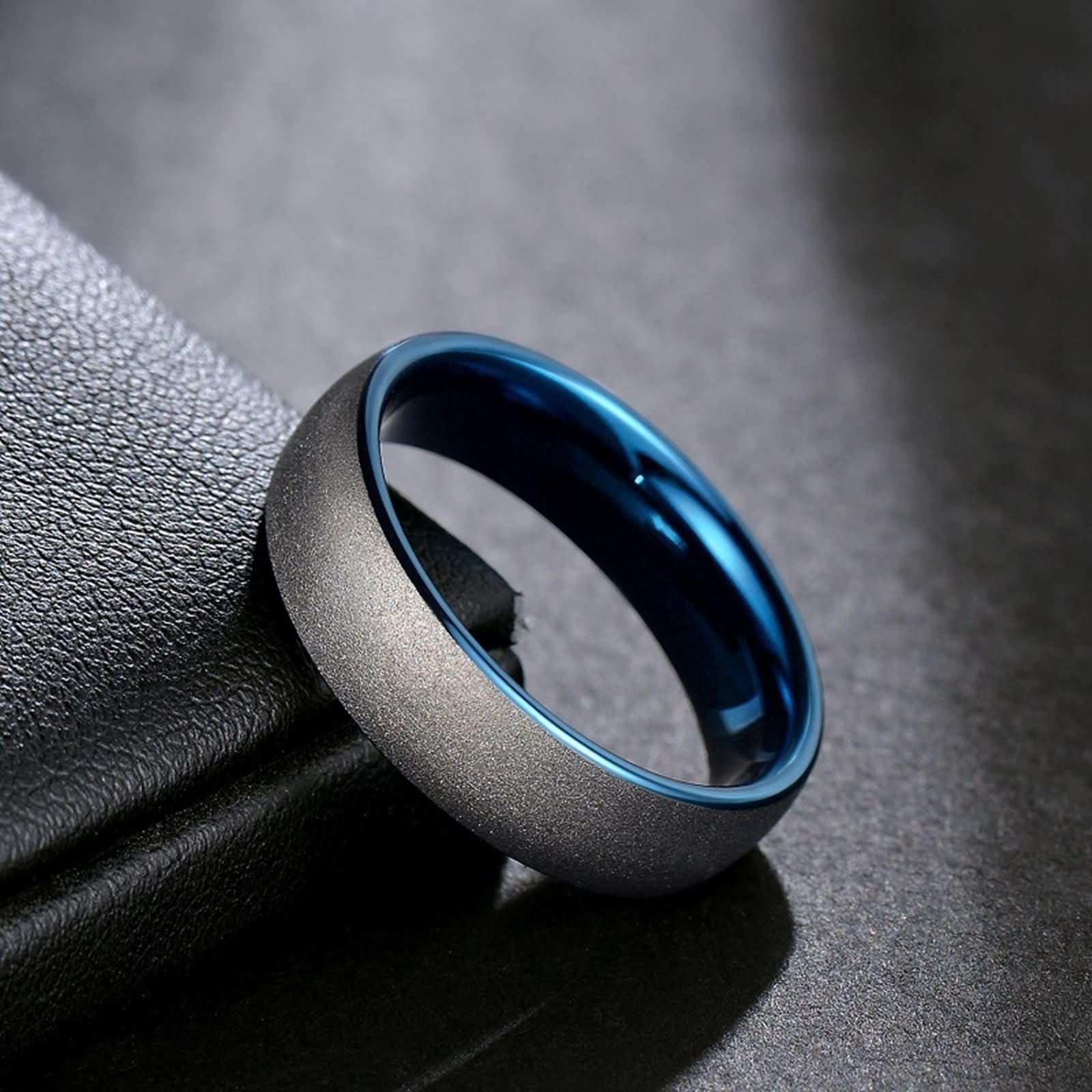 Anello Incisione Personalizzata Tungsteno Uomo Moderno, Rotondo Opaco 6MM Anello per Fidanzamento Uomo Blu Argento