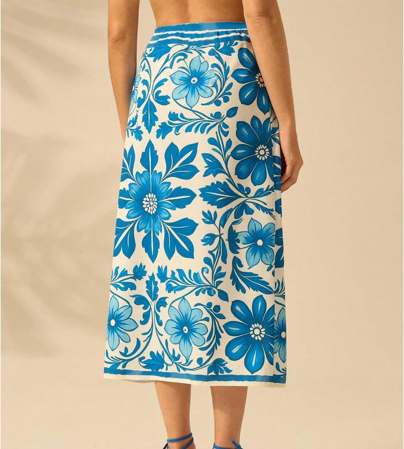 Womens Floral Wrap Midi Skirt Summer Adjustable Tie Side Casual High Waist A Line Beach Boho Long Flared Skirts - Image 4