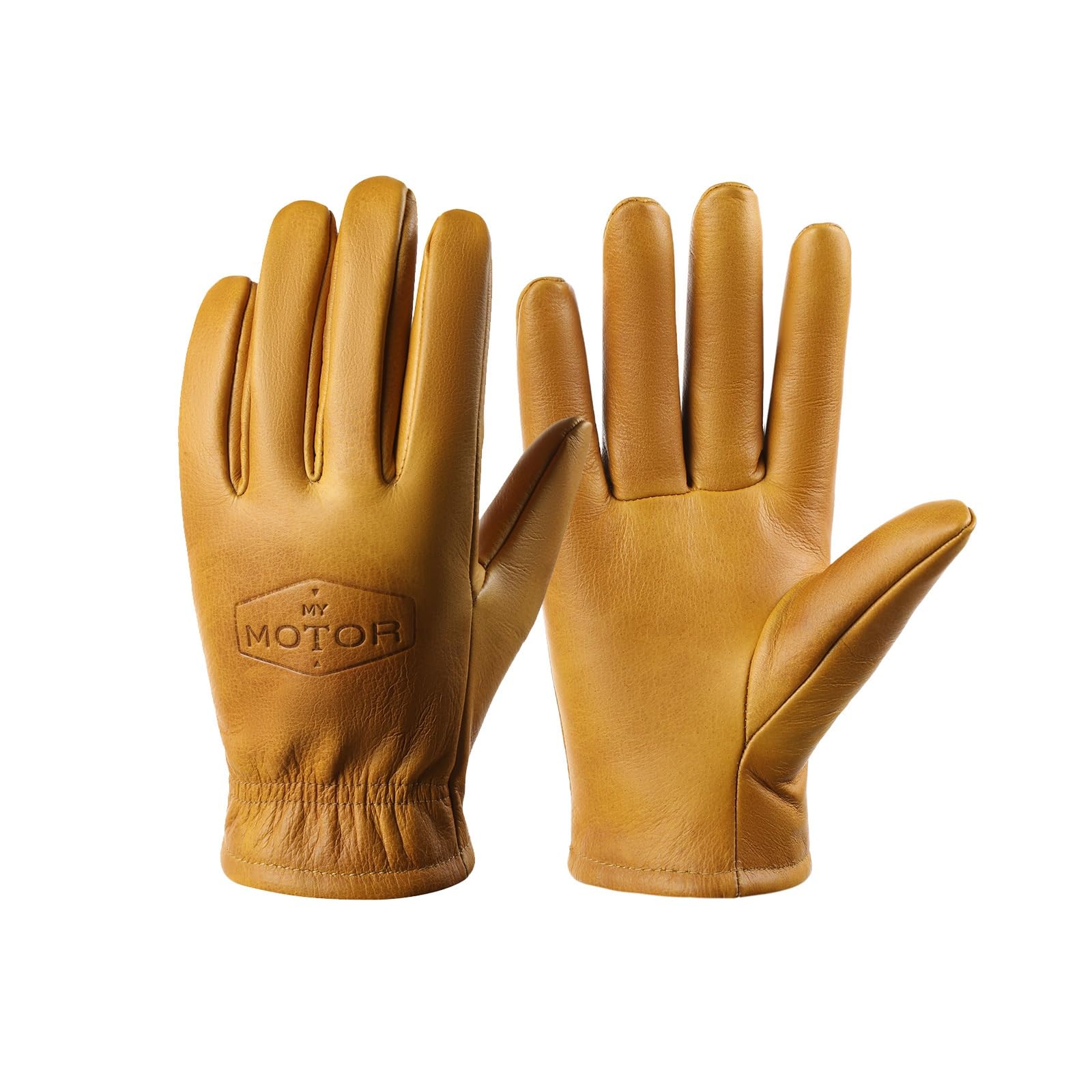 – NAN198H Men's Oil Waxed Leather Gloves, Sheep Wool Lining for Motorcycle Riding, Vintage Yellow